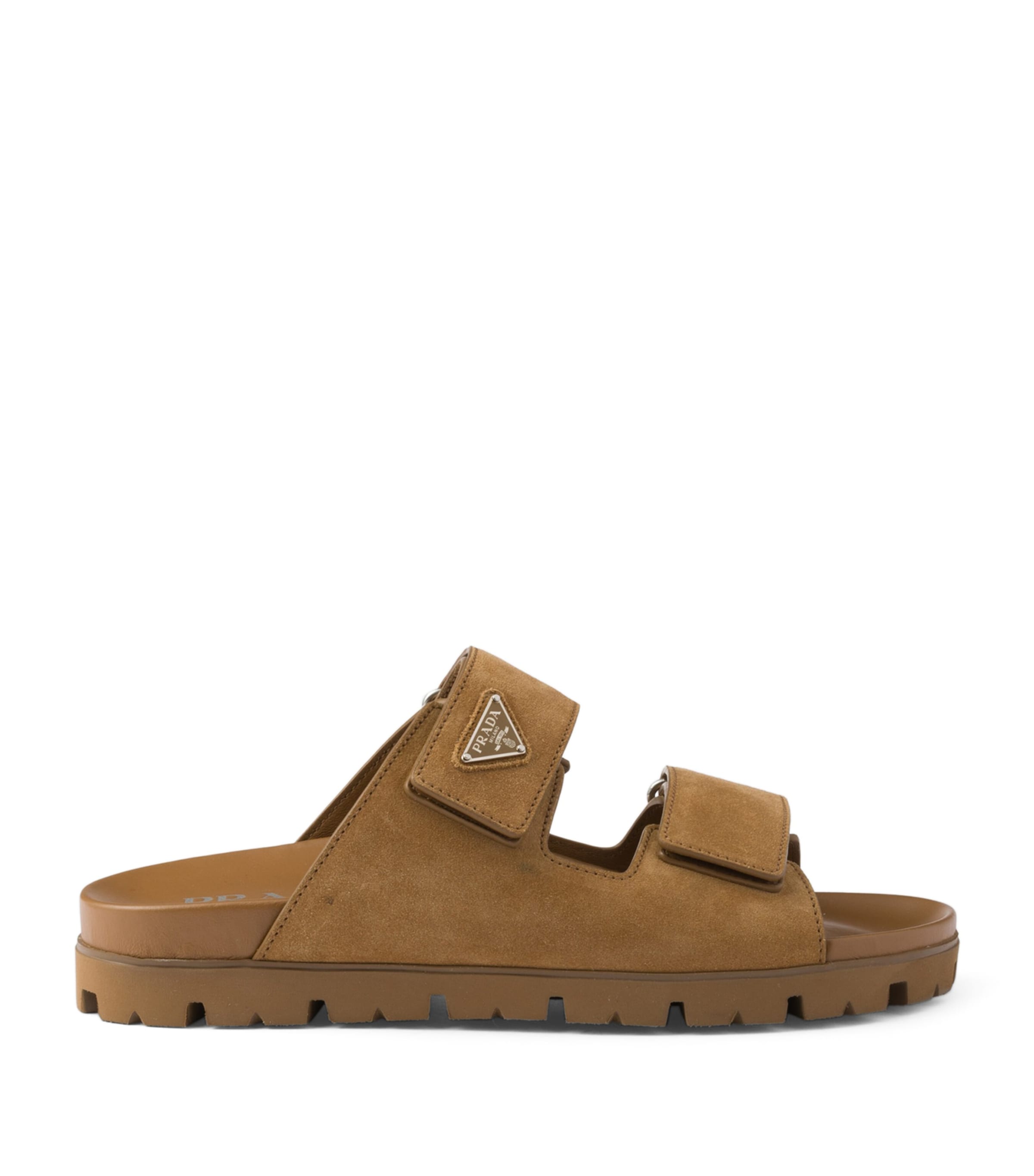 Prada Suede Triangle Sandals In Brown