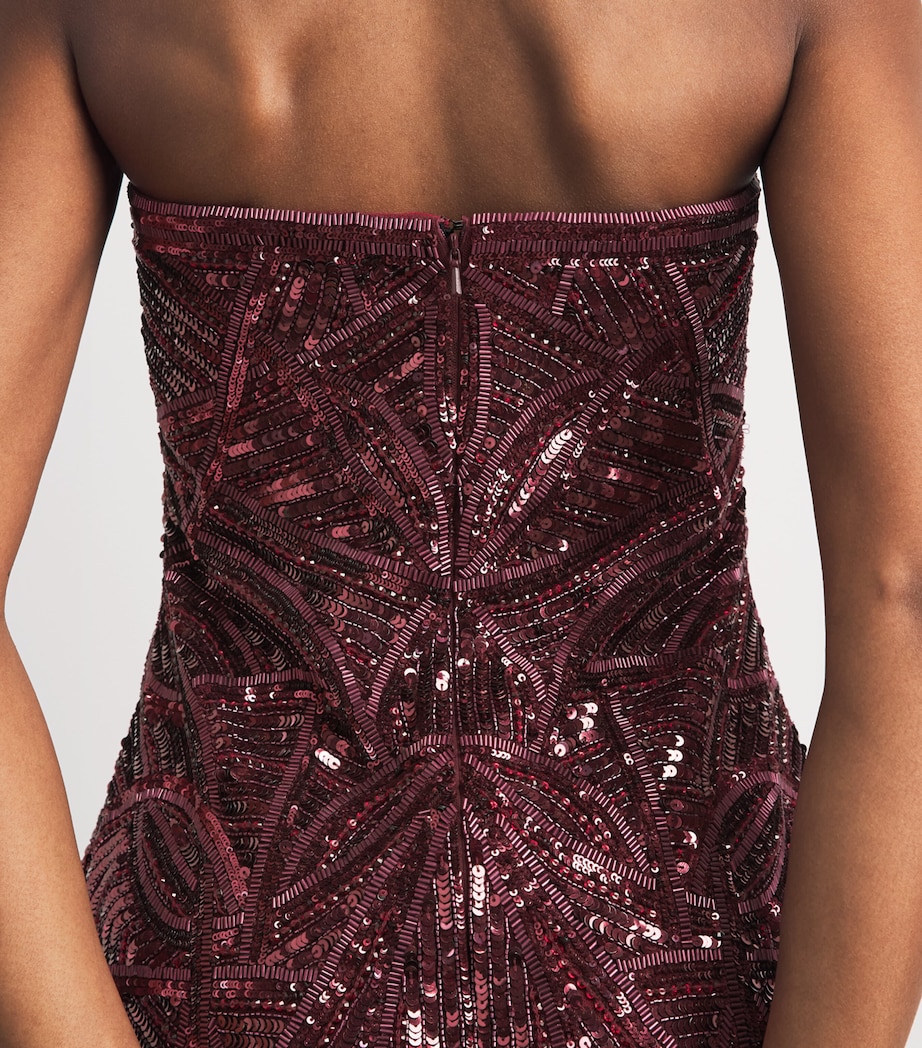 Pamella Roland Womens Embellished Strapless Gown Merlot Image 5
