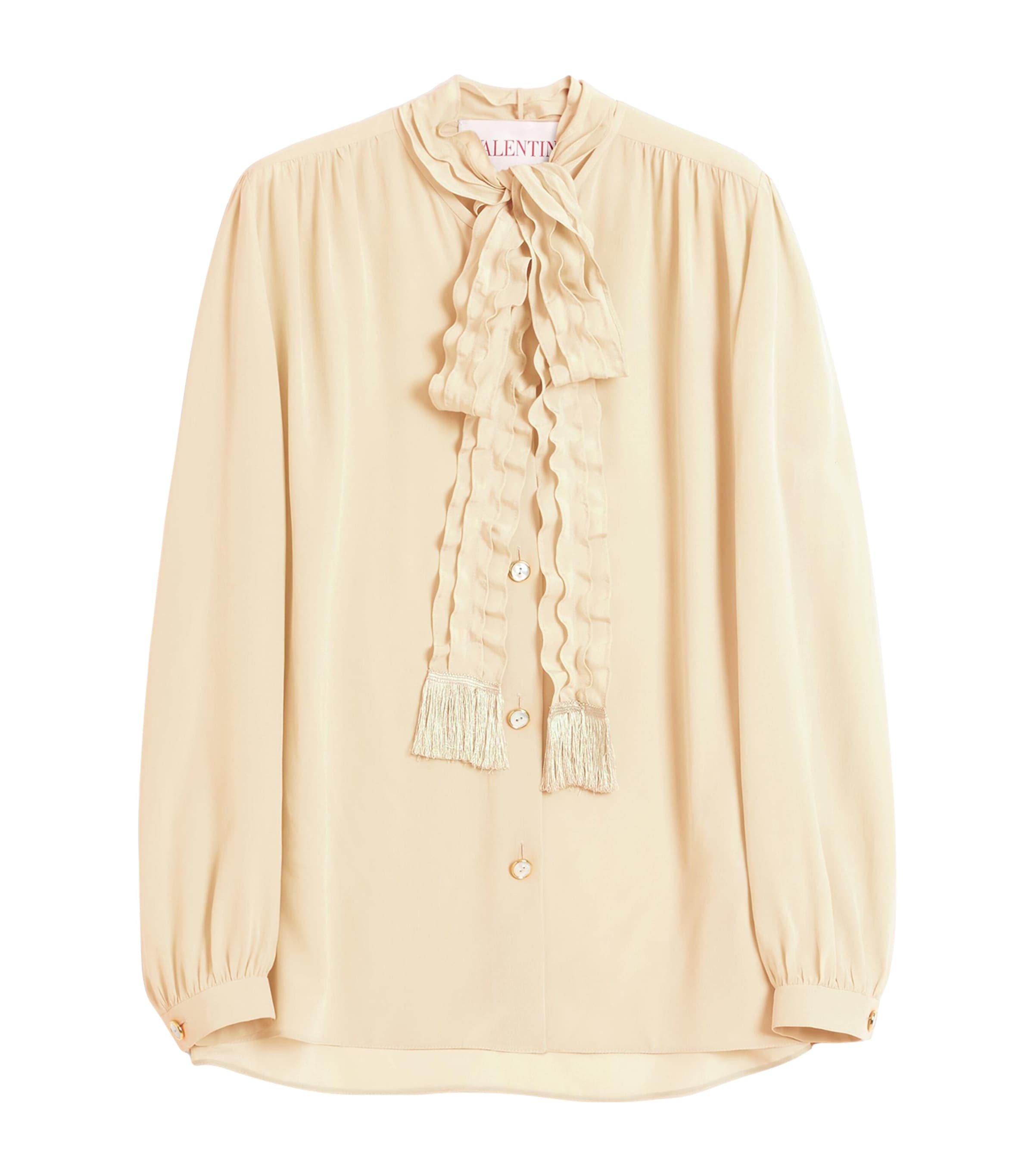 Valentino Silk Tasselled-pussybow Blouse In Nude