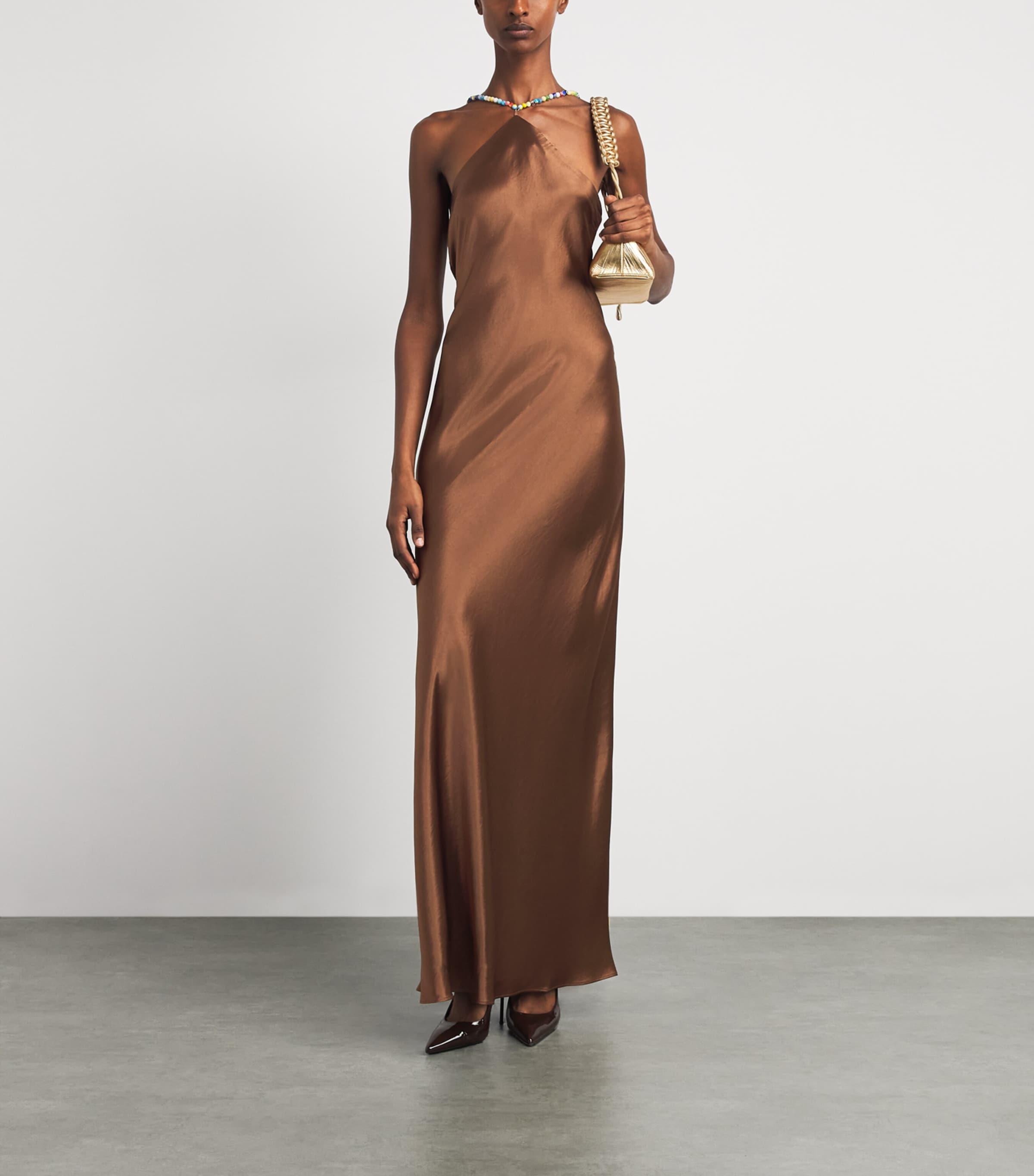 STAUD Womens Satin Cadence Maxi Dress Cigr Cigar Image 2