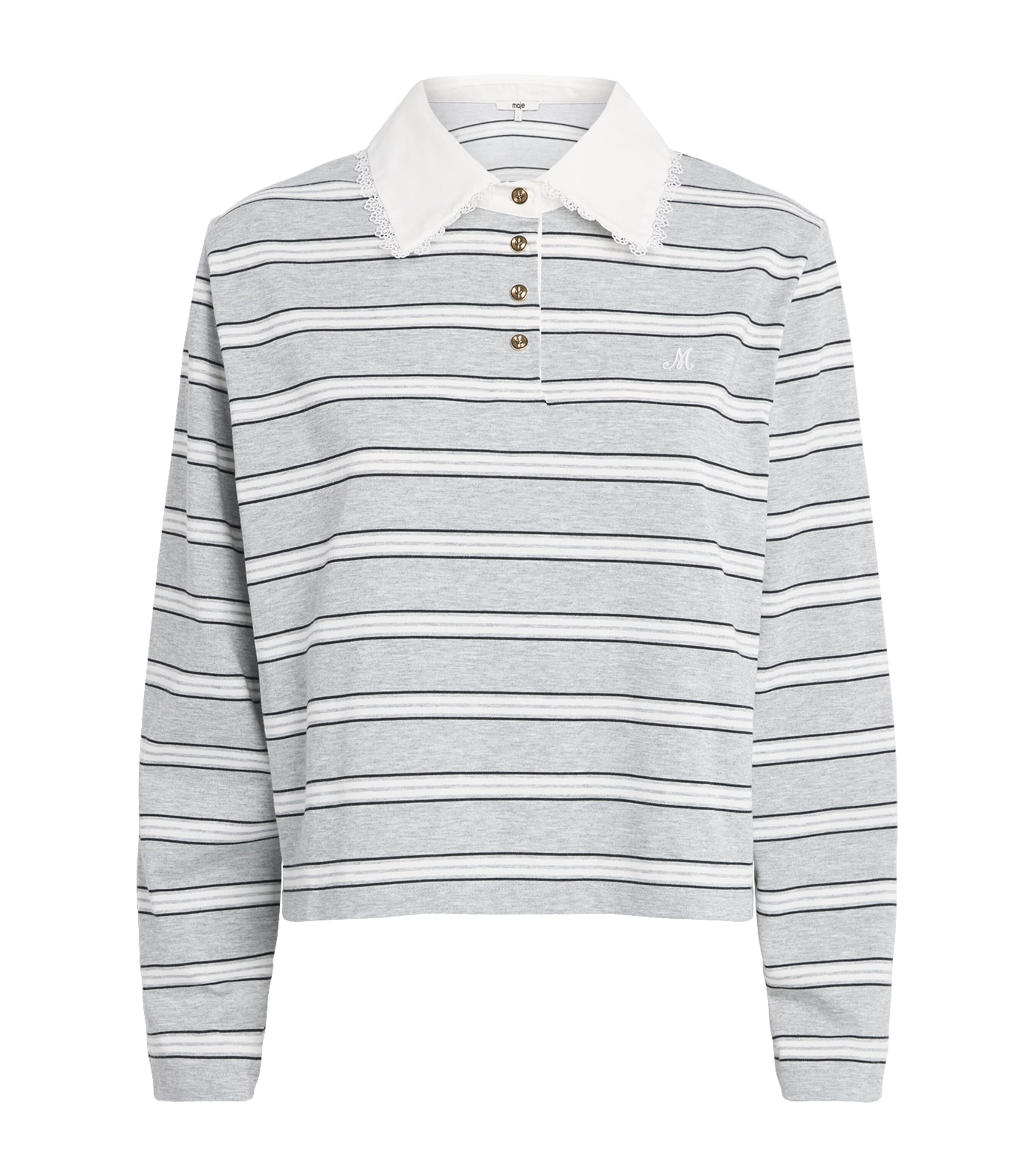 Maje Womens Lace-Collar Polo Sweater Light Grey Image 1