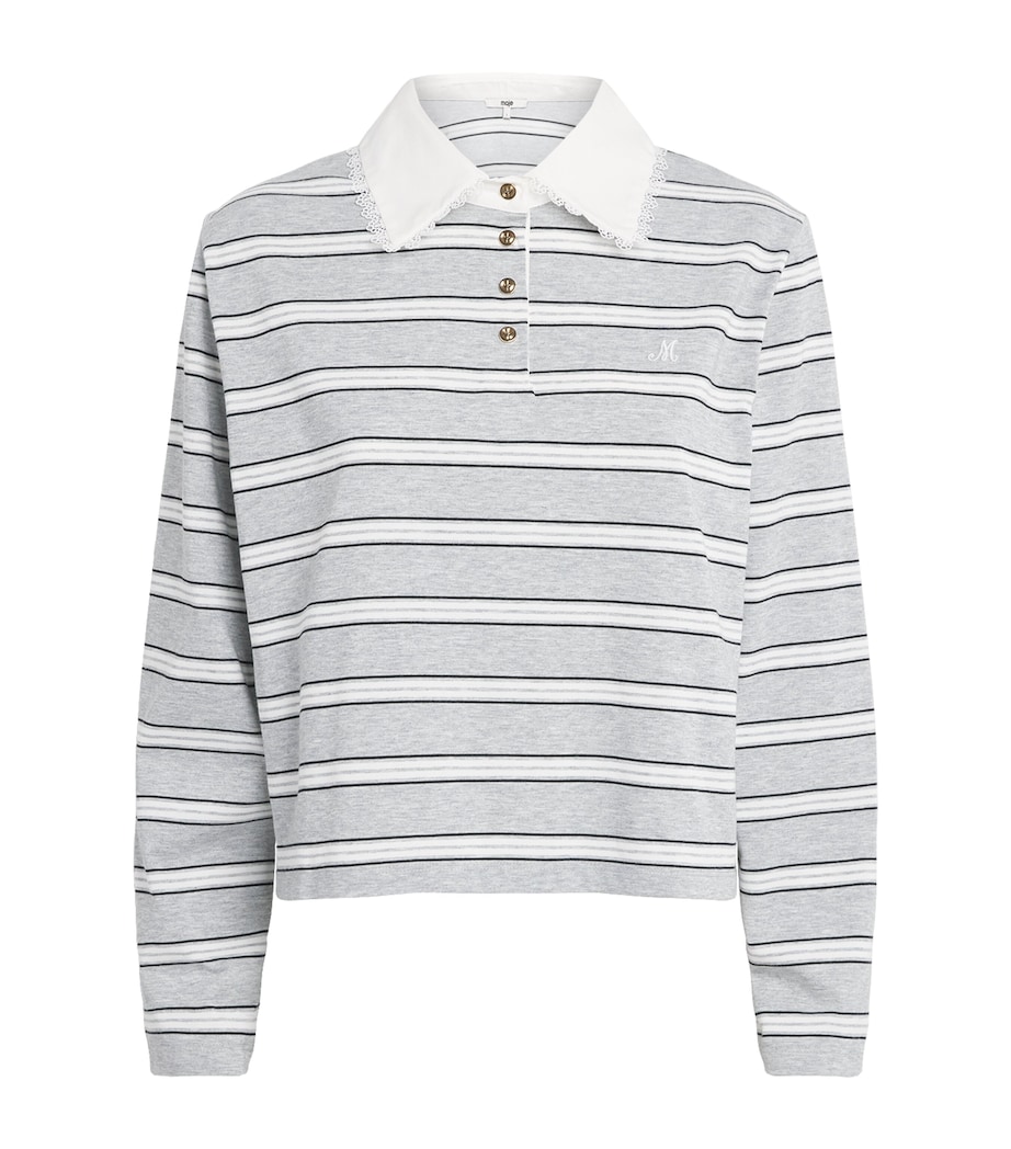 Maje Womens Lace-Collar Polo Sweater Light Grey Image 1