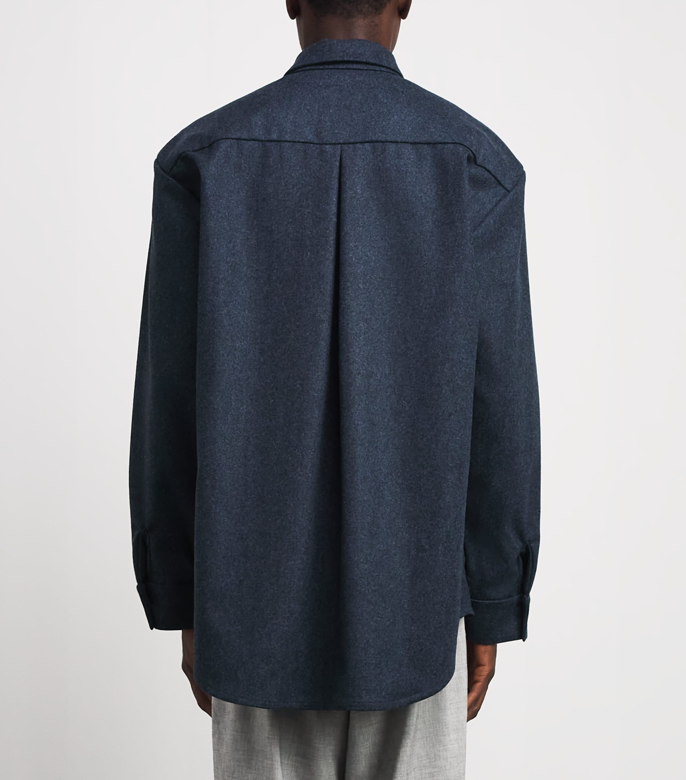 Johnstons Of Elgin Mens Wool-Cashmere Overshirt Indigo Twill Image 5