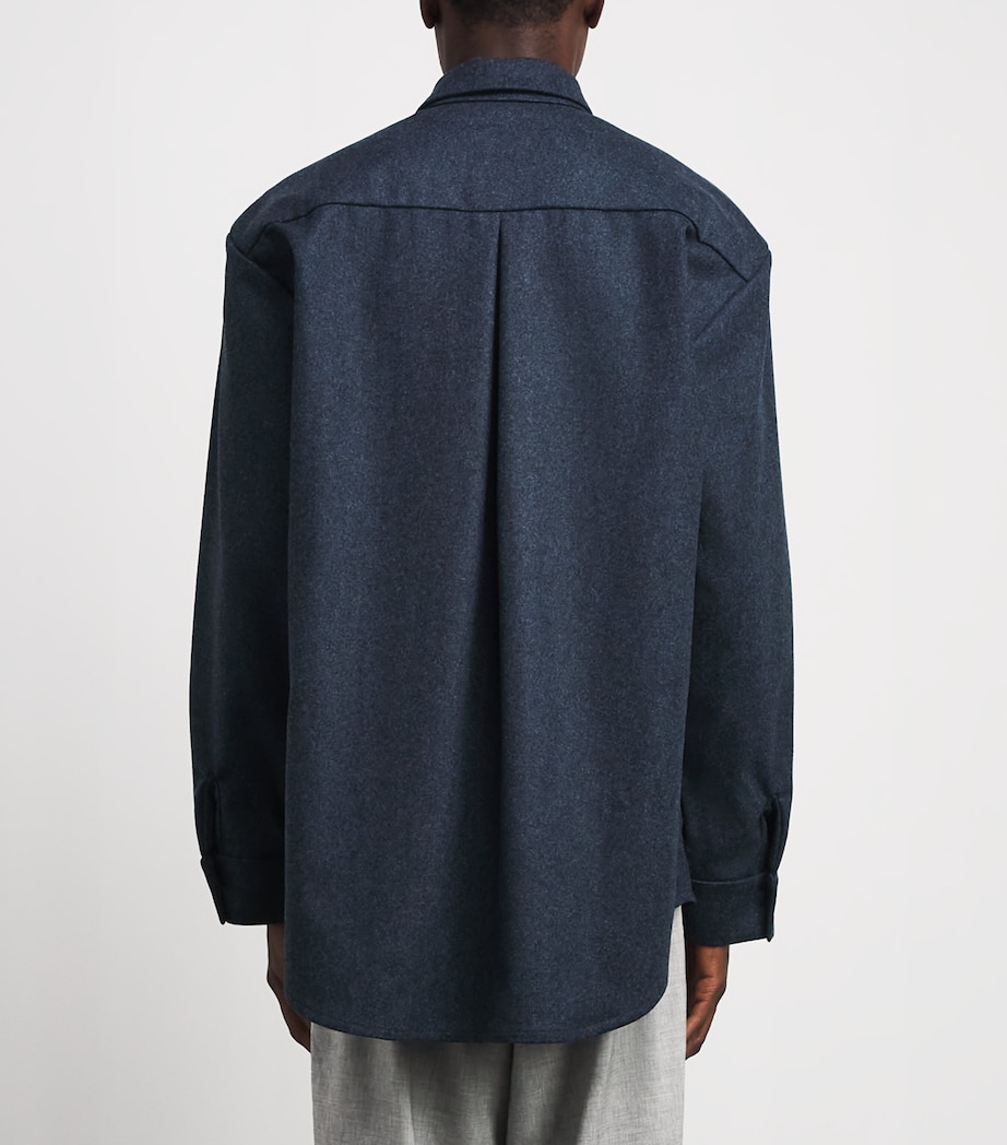 Johnstons Of Elgin Mens Wool-Cashmere Overshirt Indigo Twill Image 5