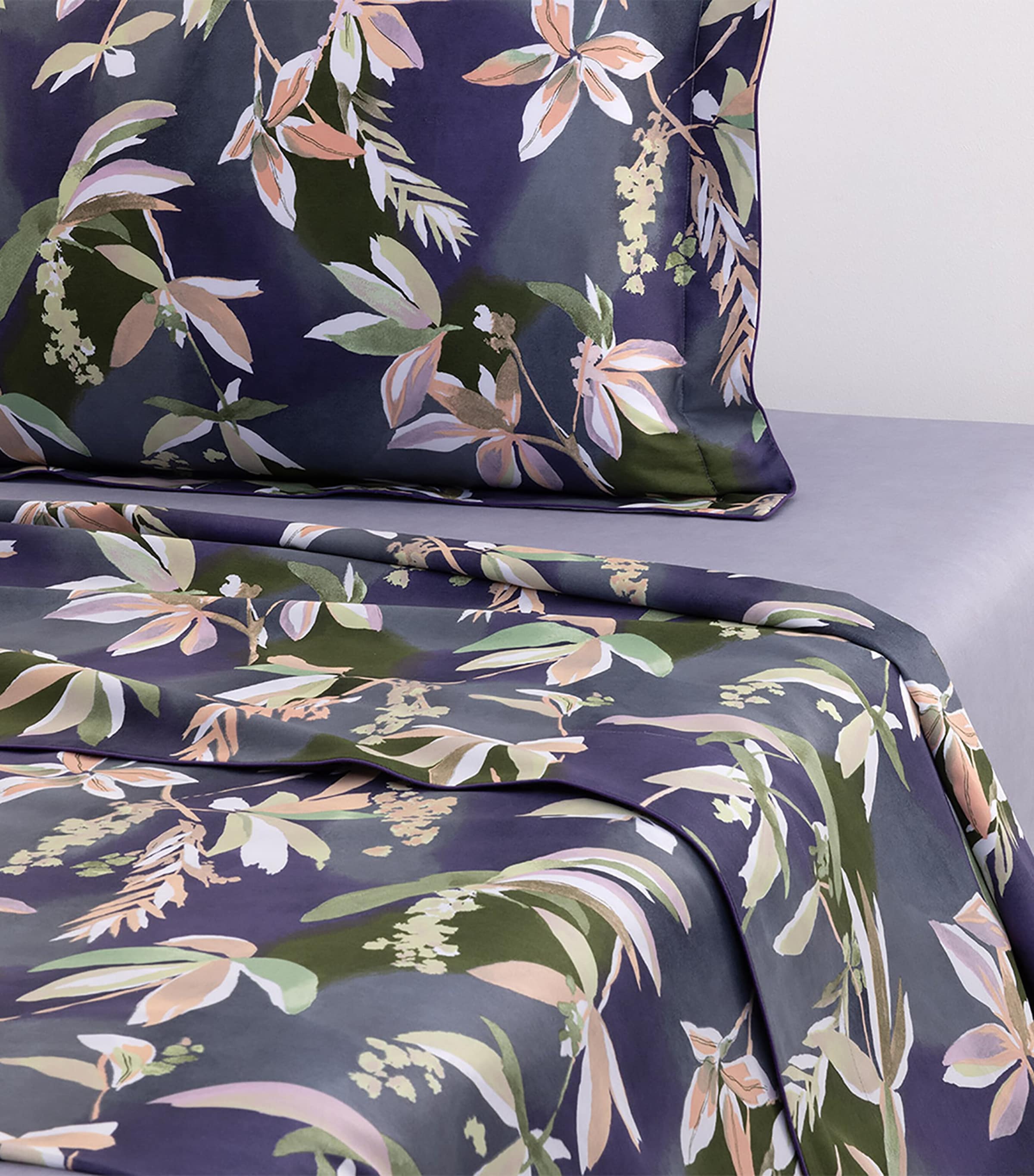 Yves Delorme Multicoloured Brume Floral-print Cotton-sateen Flat Sheet In Blue