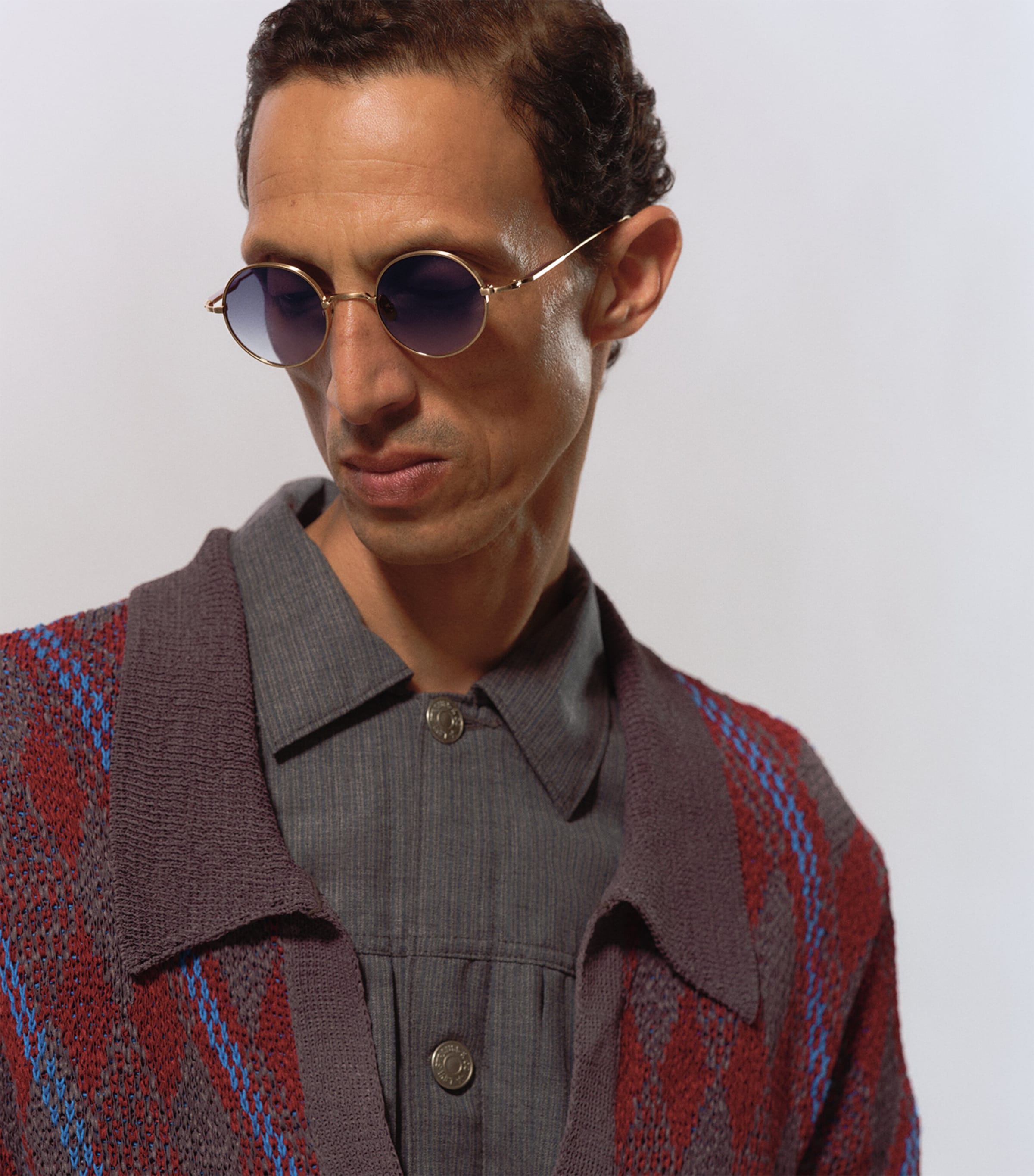 Matsuda M3168 Round Sunglasses Brshd Gld Blu Gradnt Image 2