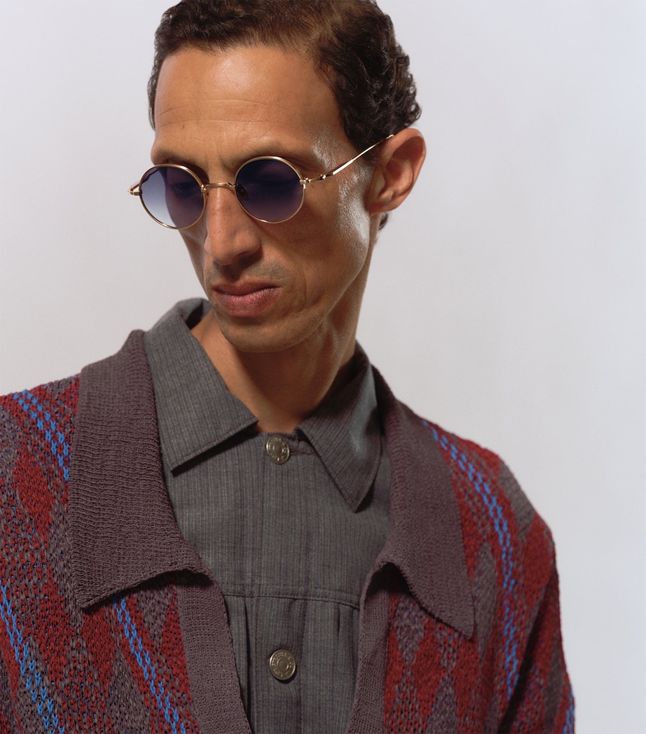 Matsuda M3168 Round Sunglasses Brshd Gld Blu Gradnt Image 2