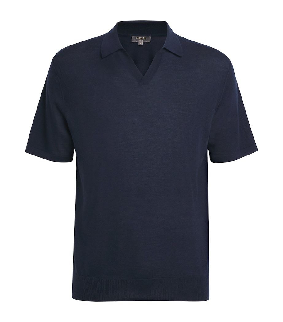N.Peal Mens Cashmere-Silk Padstow Polo Shirt Indigo Blue Image 1