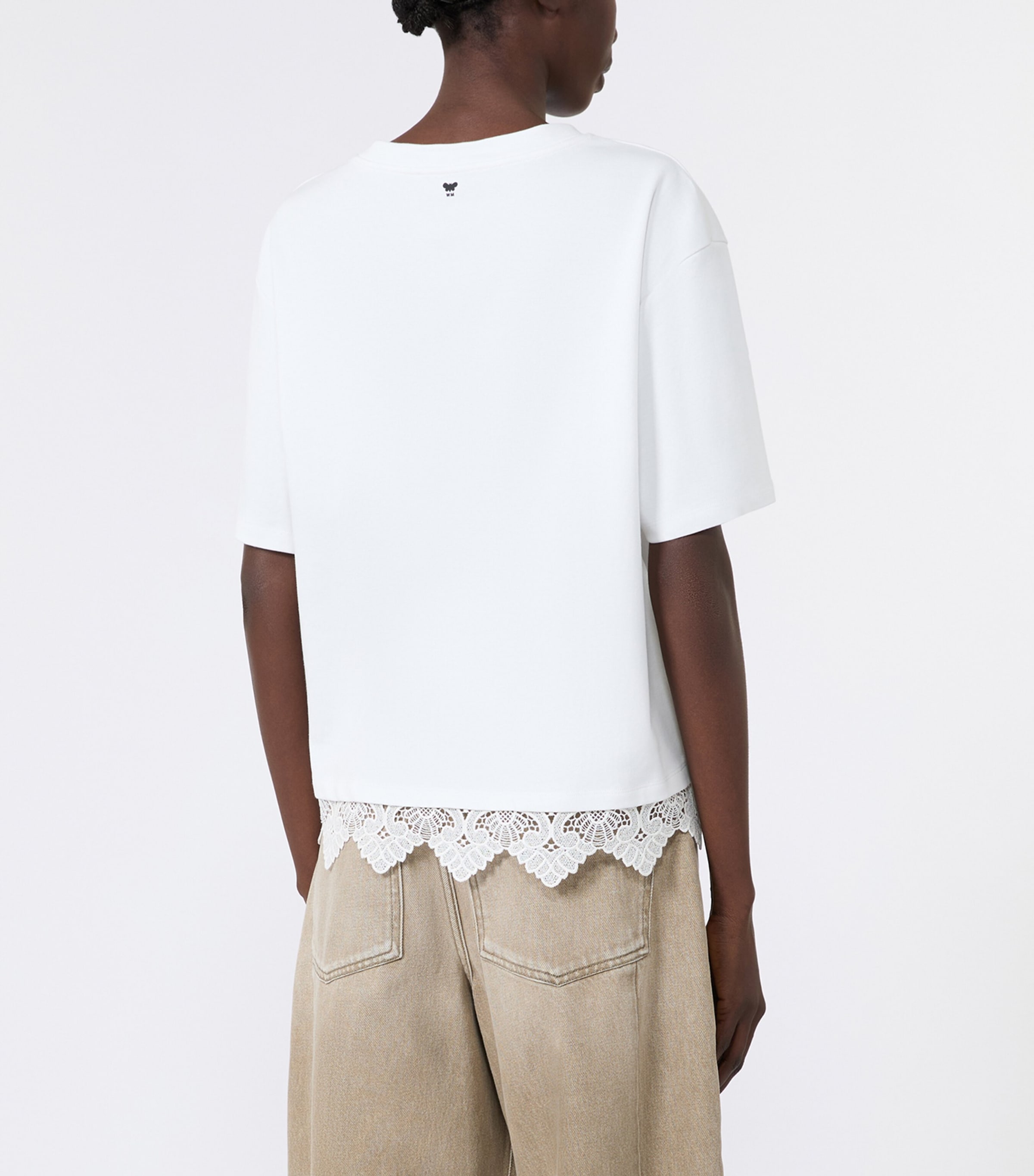 Weekend Max Mara Womens Cotton Lace-Hem T-Shirt White Image 3