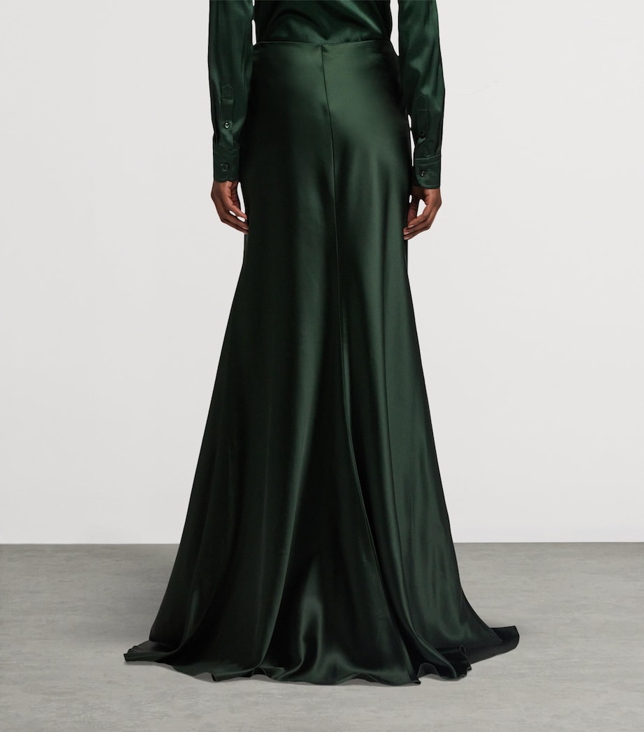 Stretch Satin Masina Maxi Skirt DARK RACING GREEN Image 7