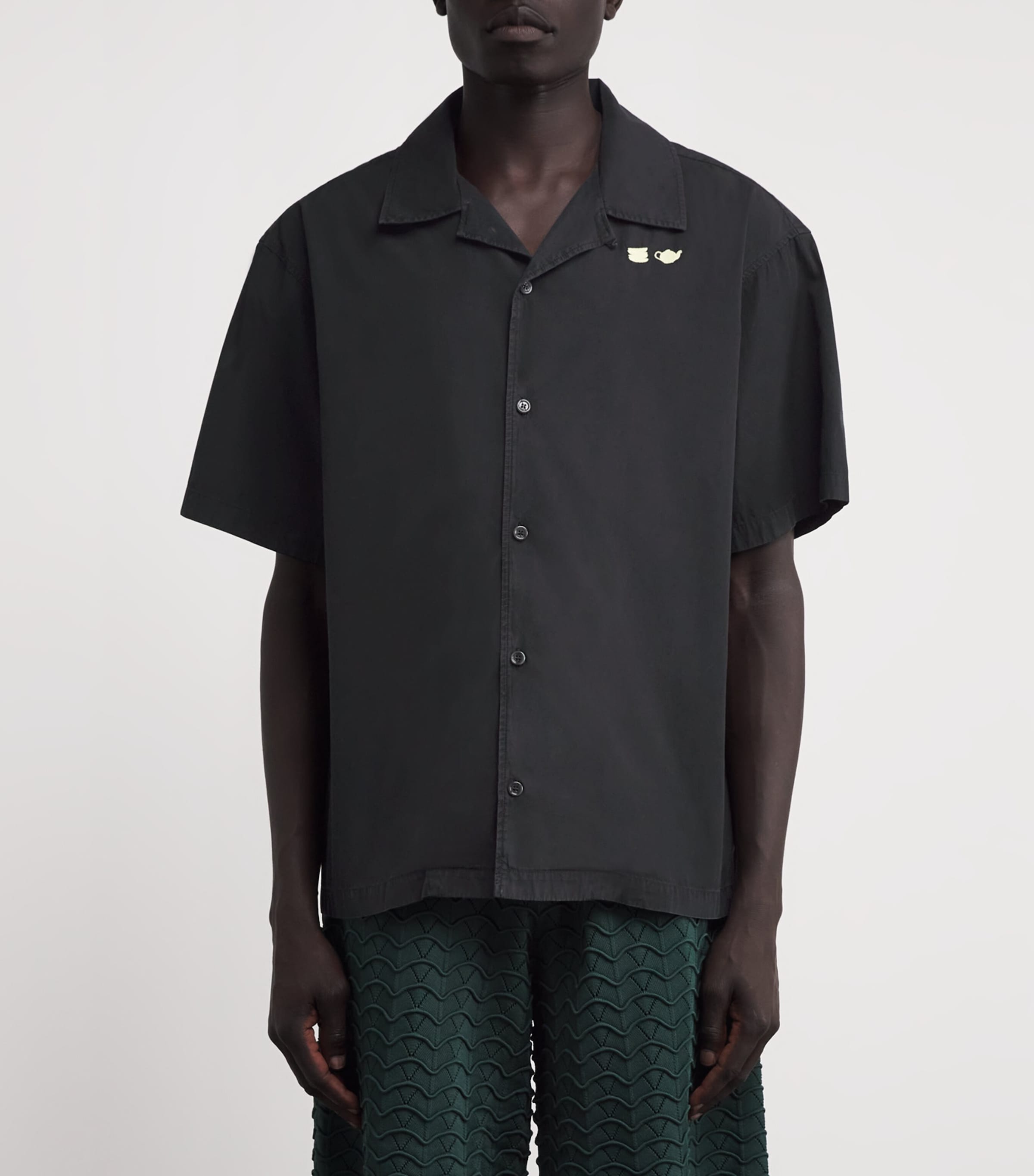 JW Anderson Mens Cotton Embroidered Shirt Washed Black Image 3