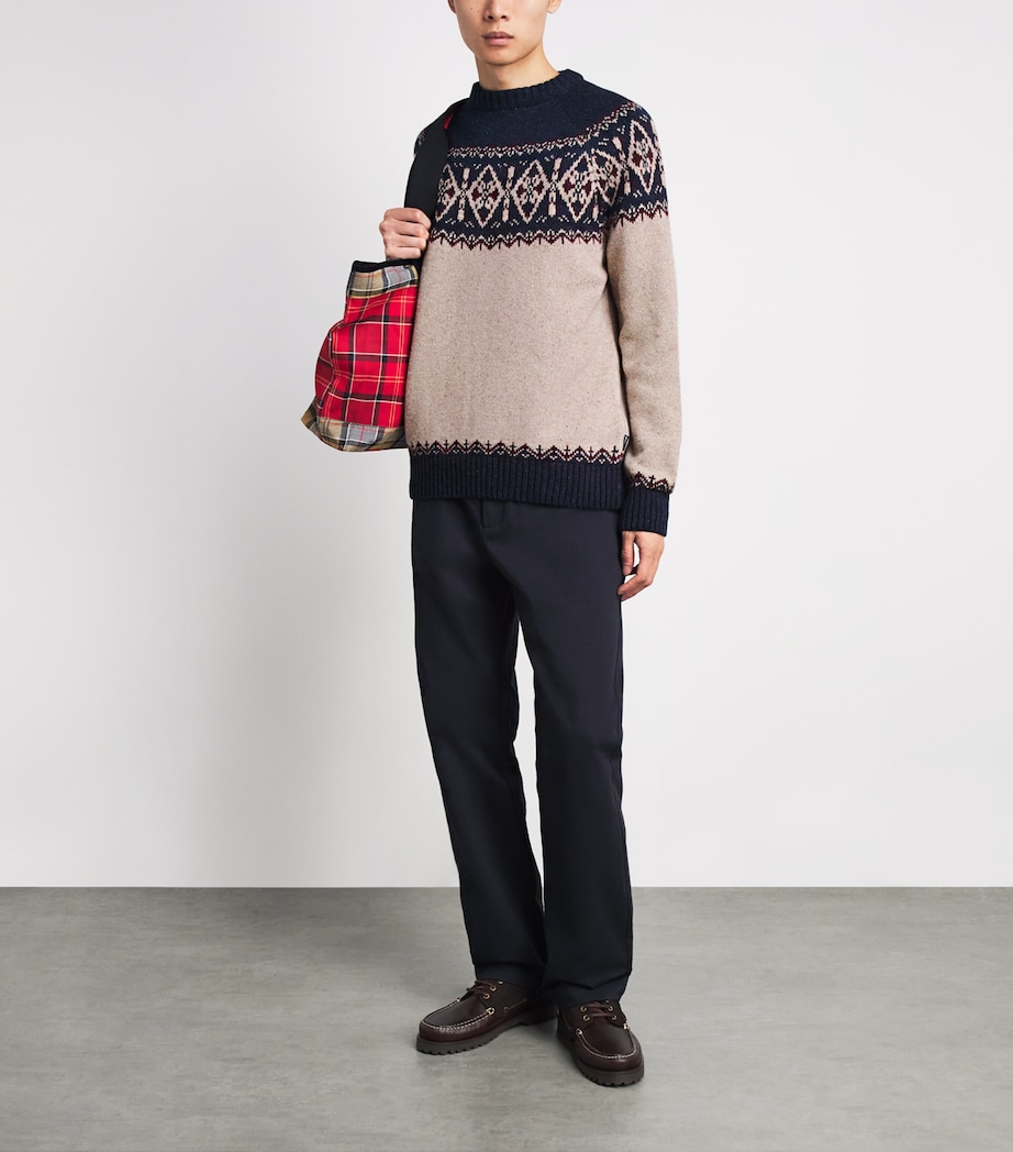 Barbour Mens Wool-Blend Tisbury Fair Isle Sweater Navy Image 2