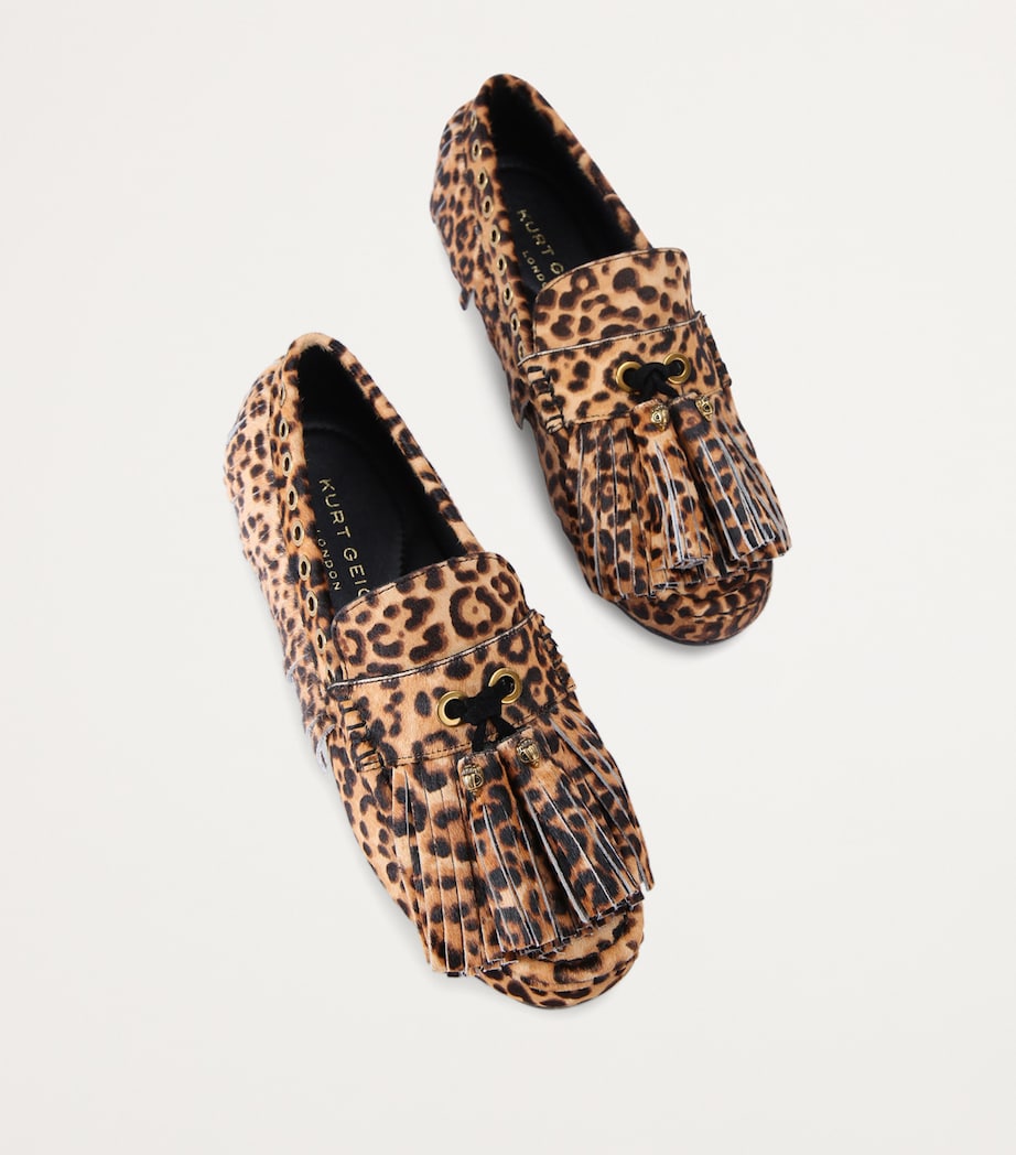 Kurt Geiger London Leather Leopard Fringe Moccasins Brown/oth Image 3