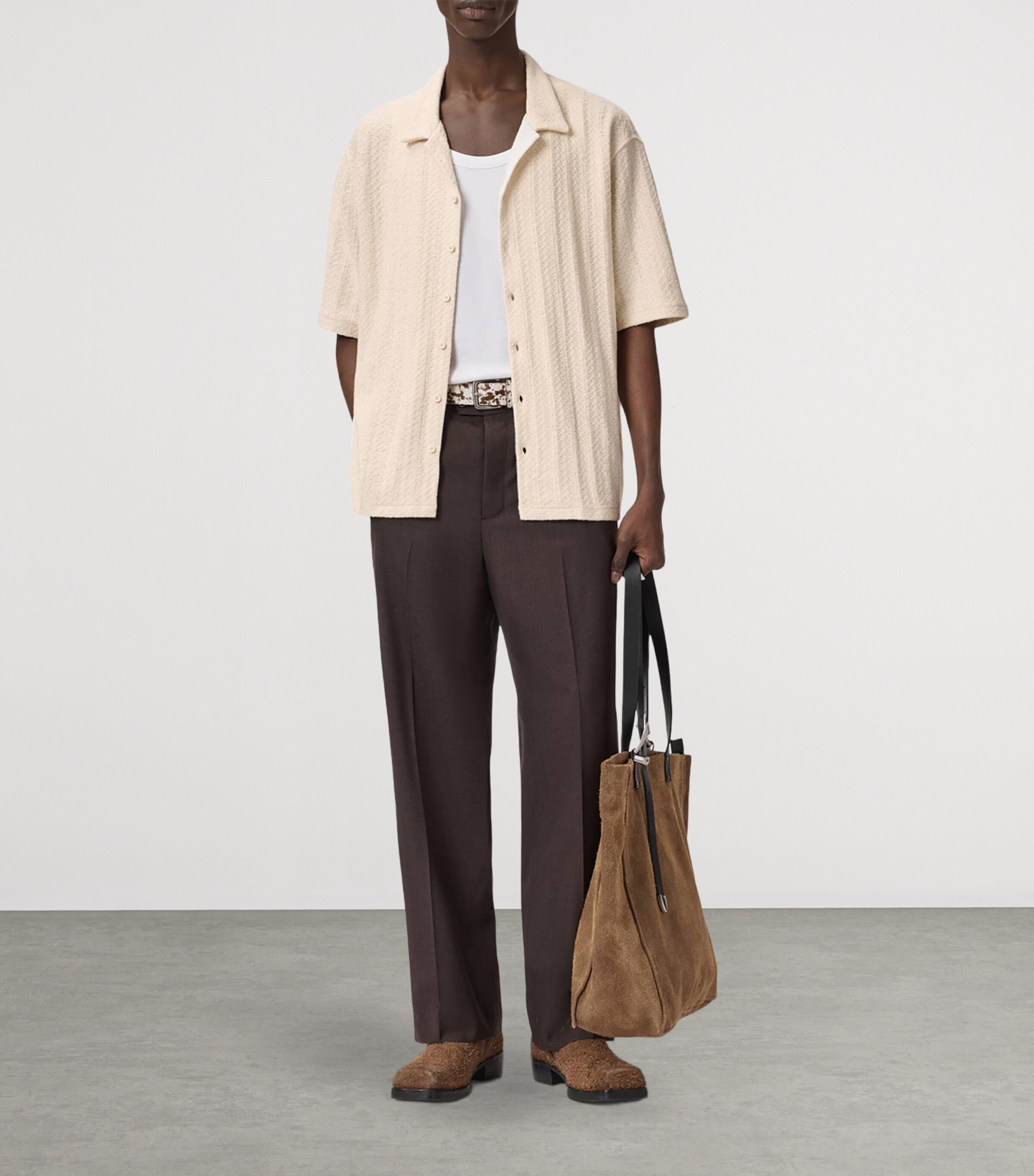 AllSaints Mens Knitted Trace Shirt Cottage White Image 5