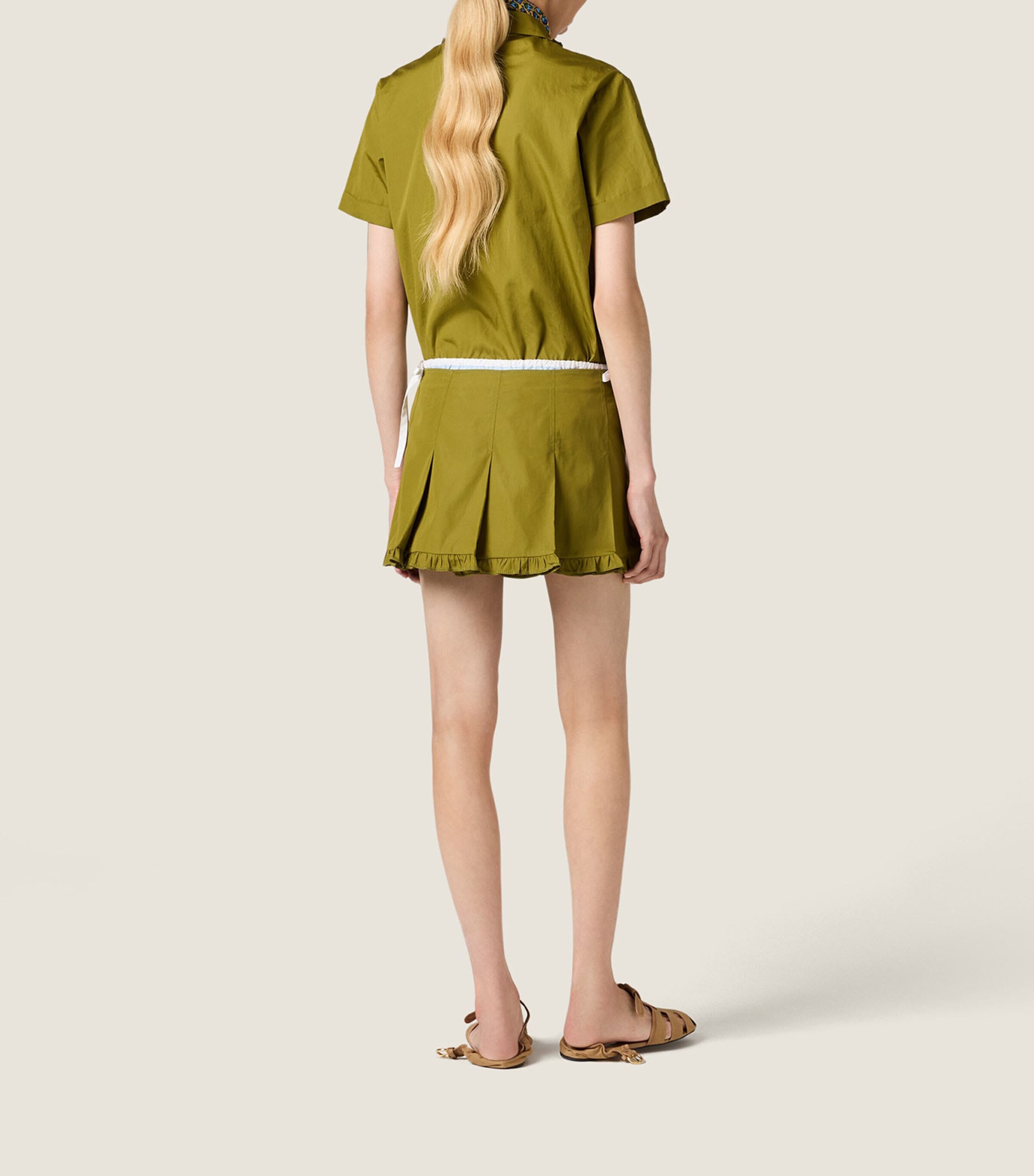 Miu Miu Womens Ruffled Short Sleeve Shirt Green Image 3