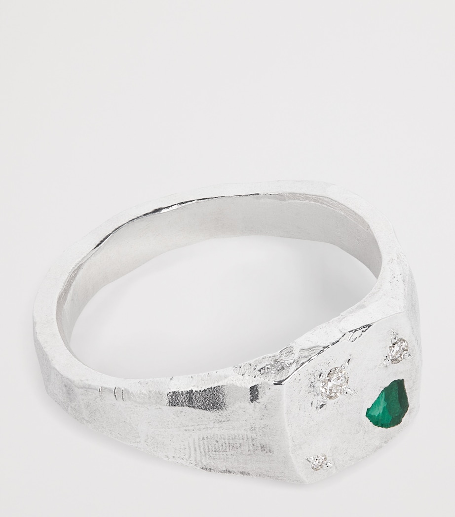 Sterling Silver and Emerald Scatter Signet Ring SILVER Image 4