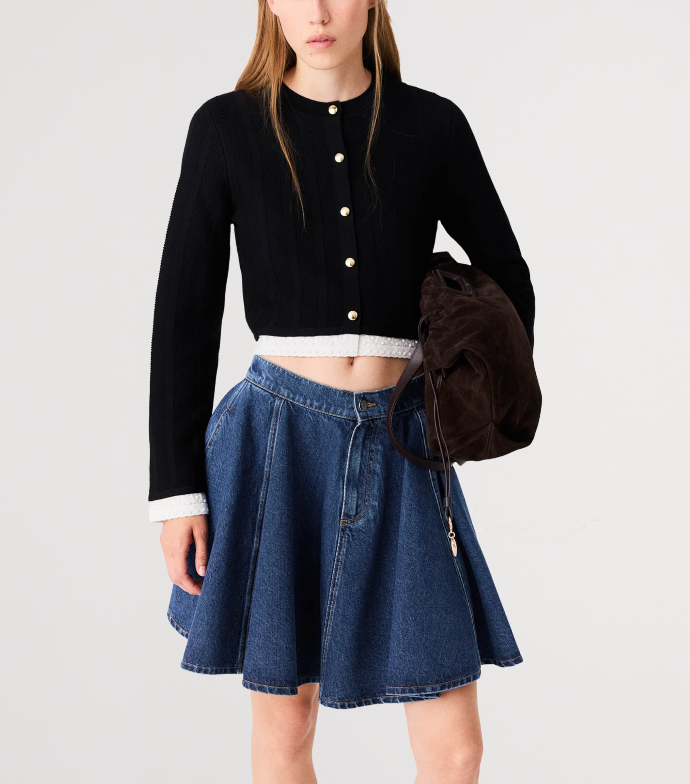 Maje Womens Cropped Cardigan Black Image 5