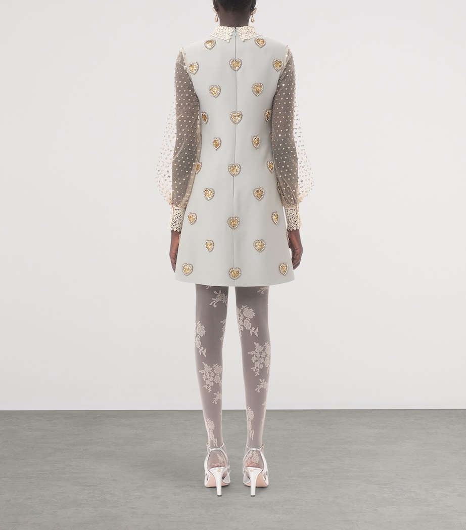 Valentino Embroidered Crepe Couture Short Dress Woman Dirty Sage/silver 38 Valentino Embroidered Crepe Couture Short Dress Woman Dirty Sage/silver 38