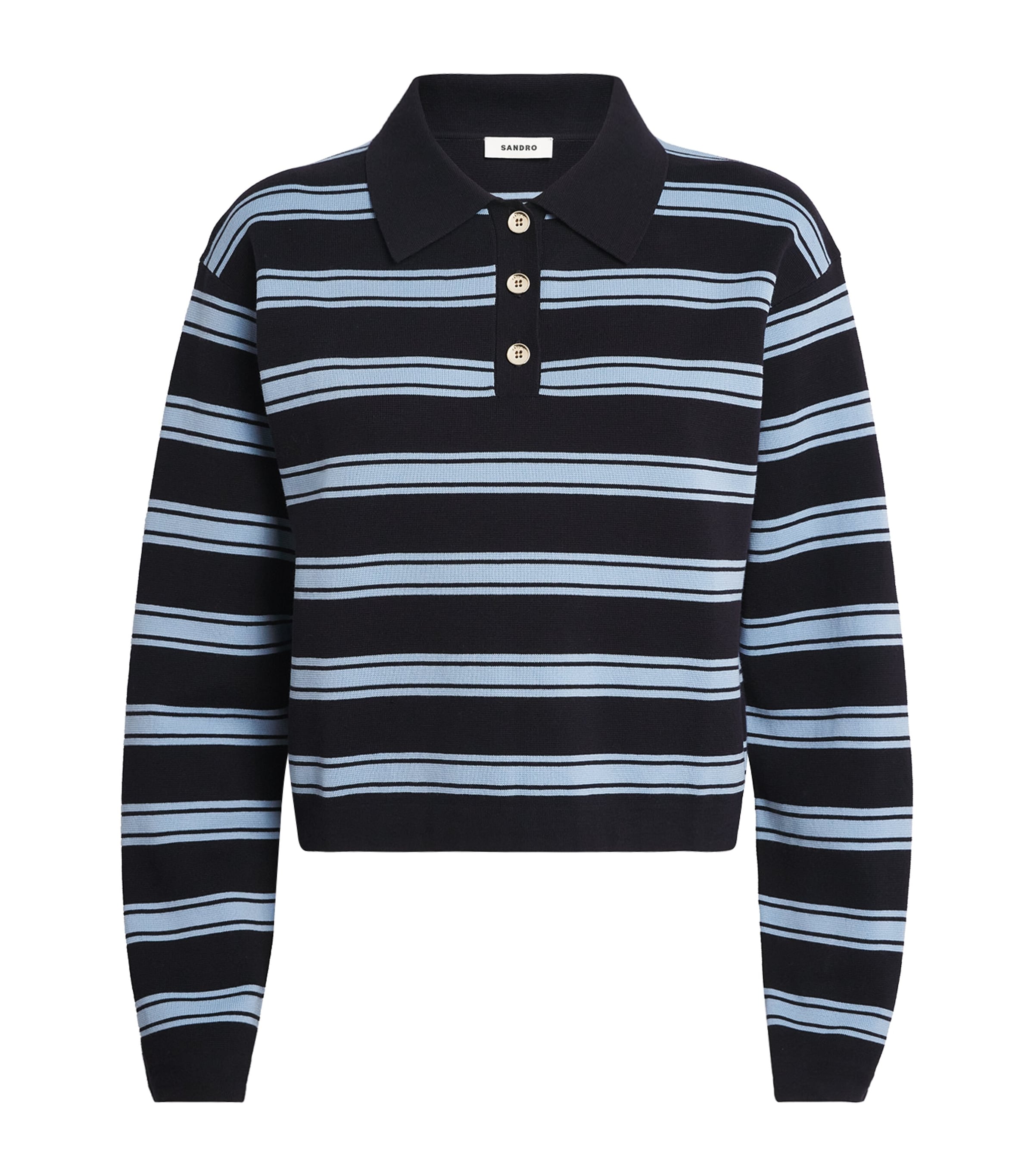 Sandro Womens Navy Blue Striped Long-sleeve Knitted Polo Sweater In Blue