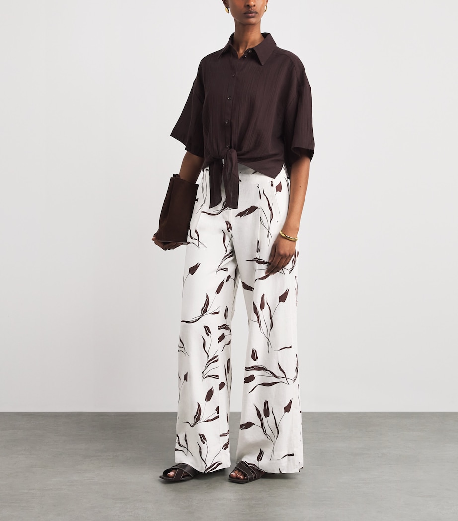 ME+EM Womens Linen-Blend Tulip Print Wide-Leg Trousers Light Cream/brown Image 2