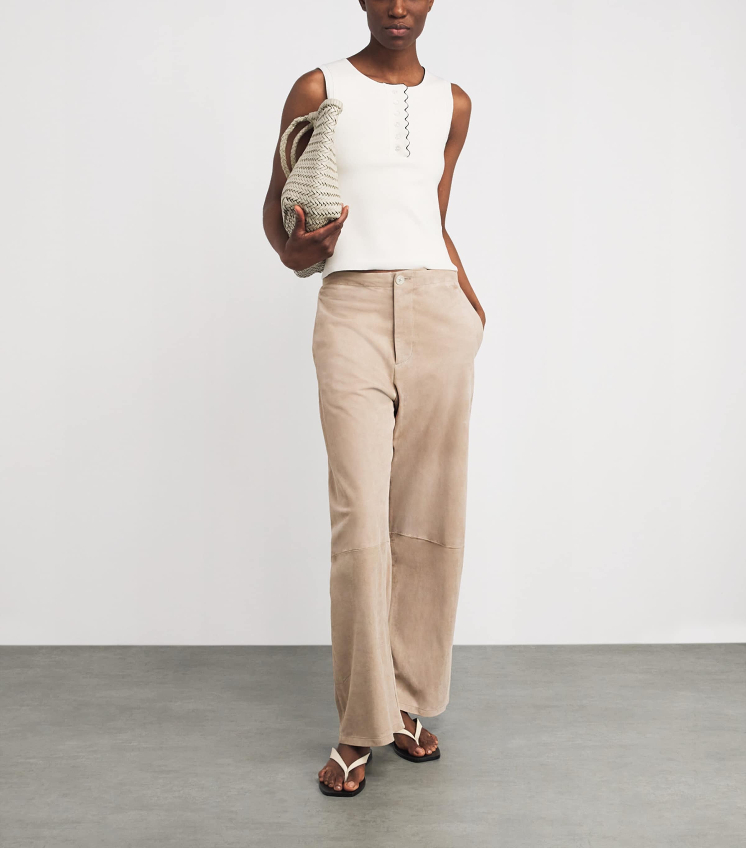 A.EMERY Leather Kinto Flip Flops Eggshell/ Black Image 2