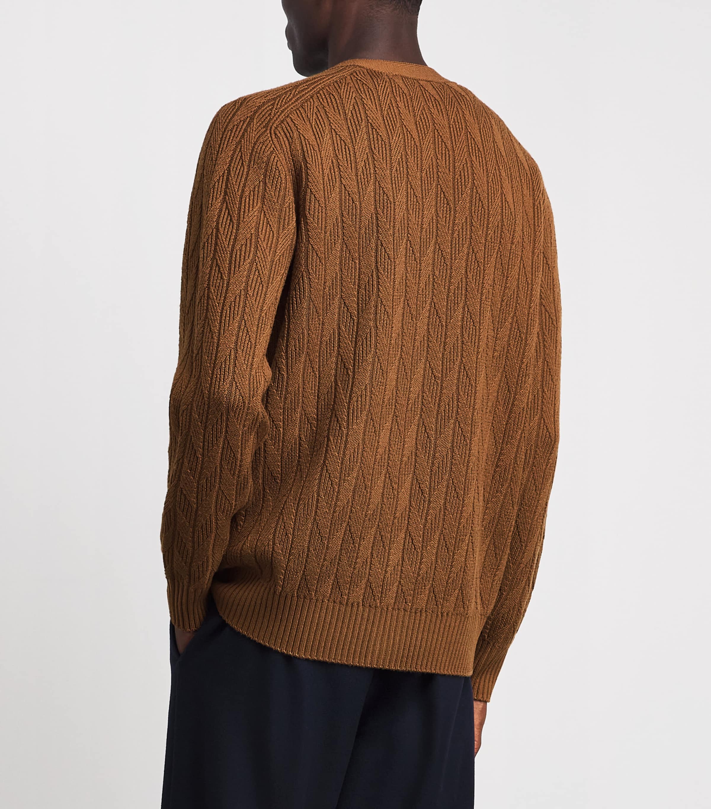 Canali Mens CAN CARDI BD HBONE CABLE. Brown Image 5
