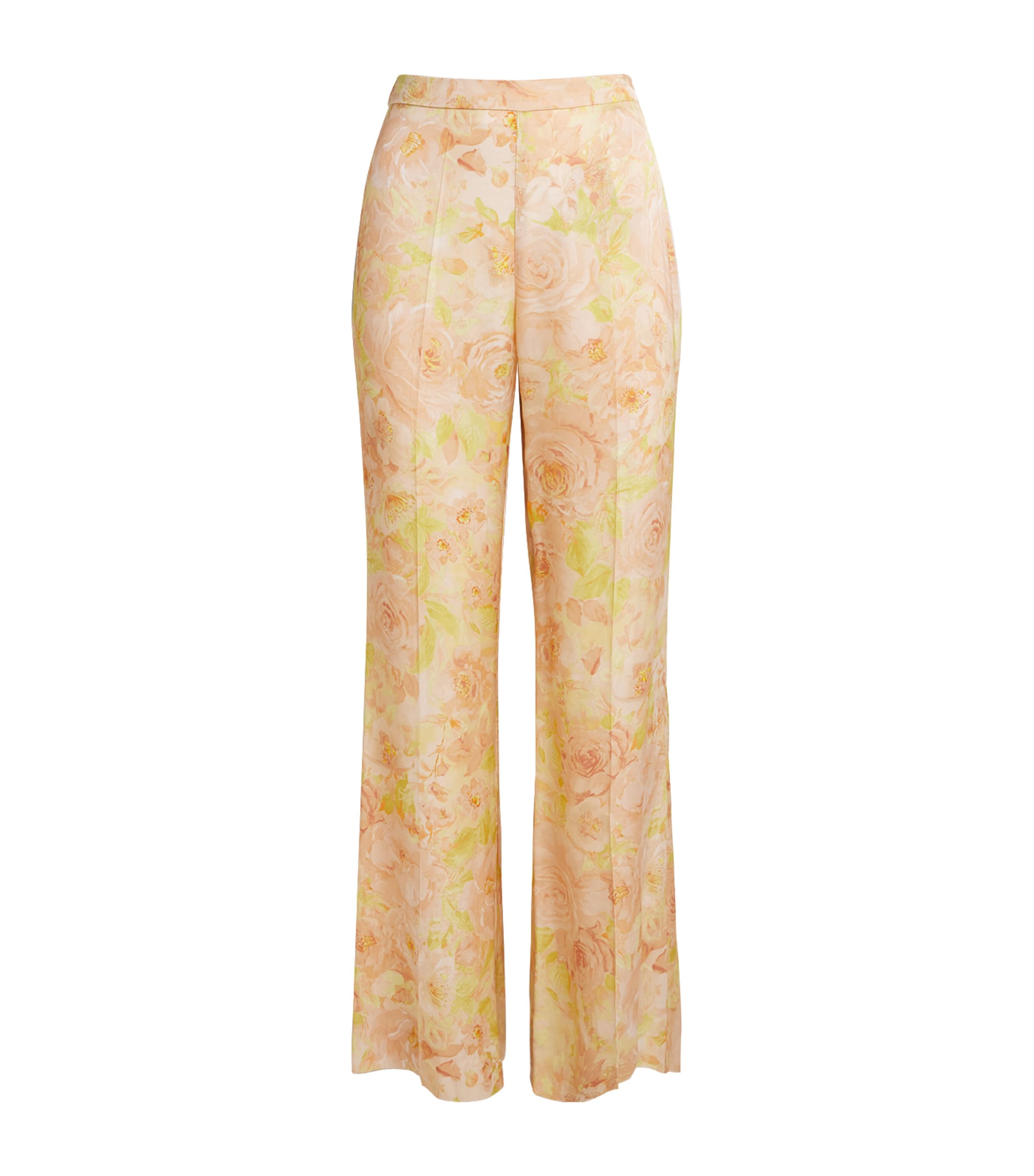 Sandro Paris Womens Satin Floral Wide-Leg Trousers Pink / Green Image 1