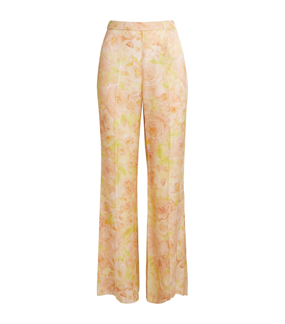 Sandro Paris Womens Satin Floral Wide-Leg Trousers Pink / Green Image 1