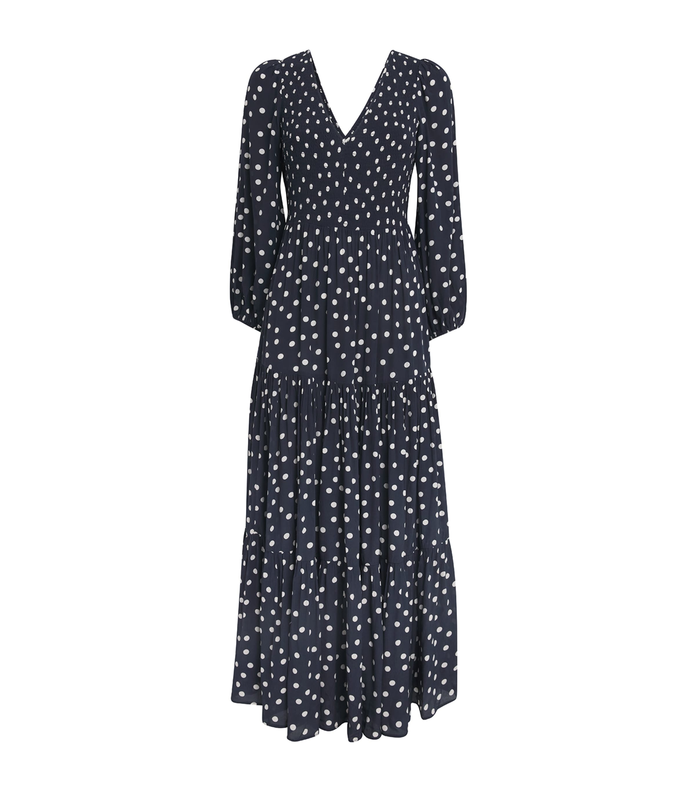 Rixo London Polka-dot Brooke Midi Dress In Navy