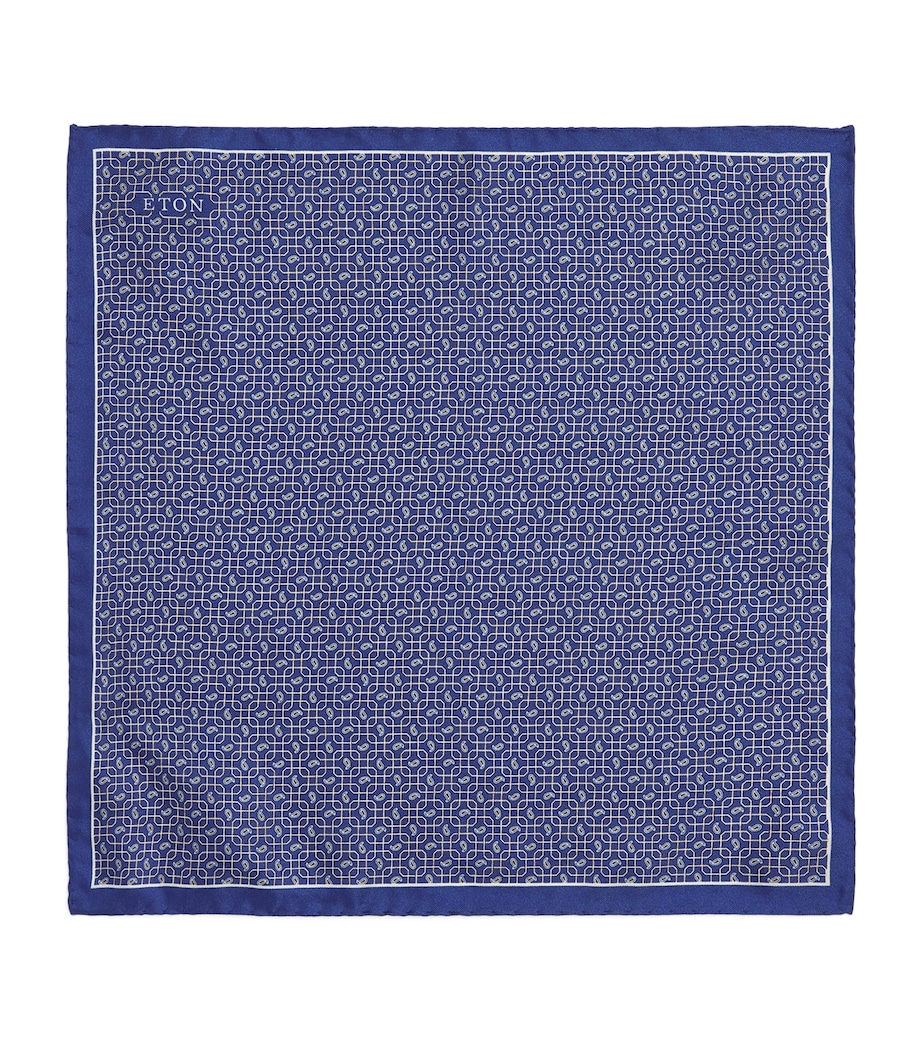 Silk Interlocking Print Pocket Square NAVY BLUE Image 1
