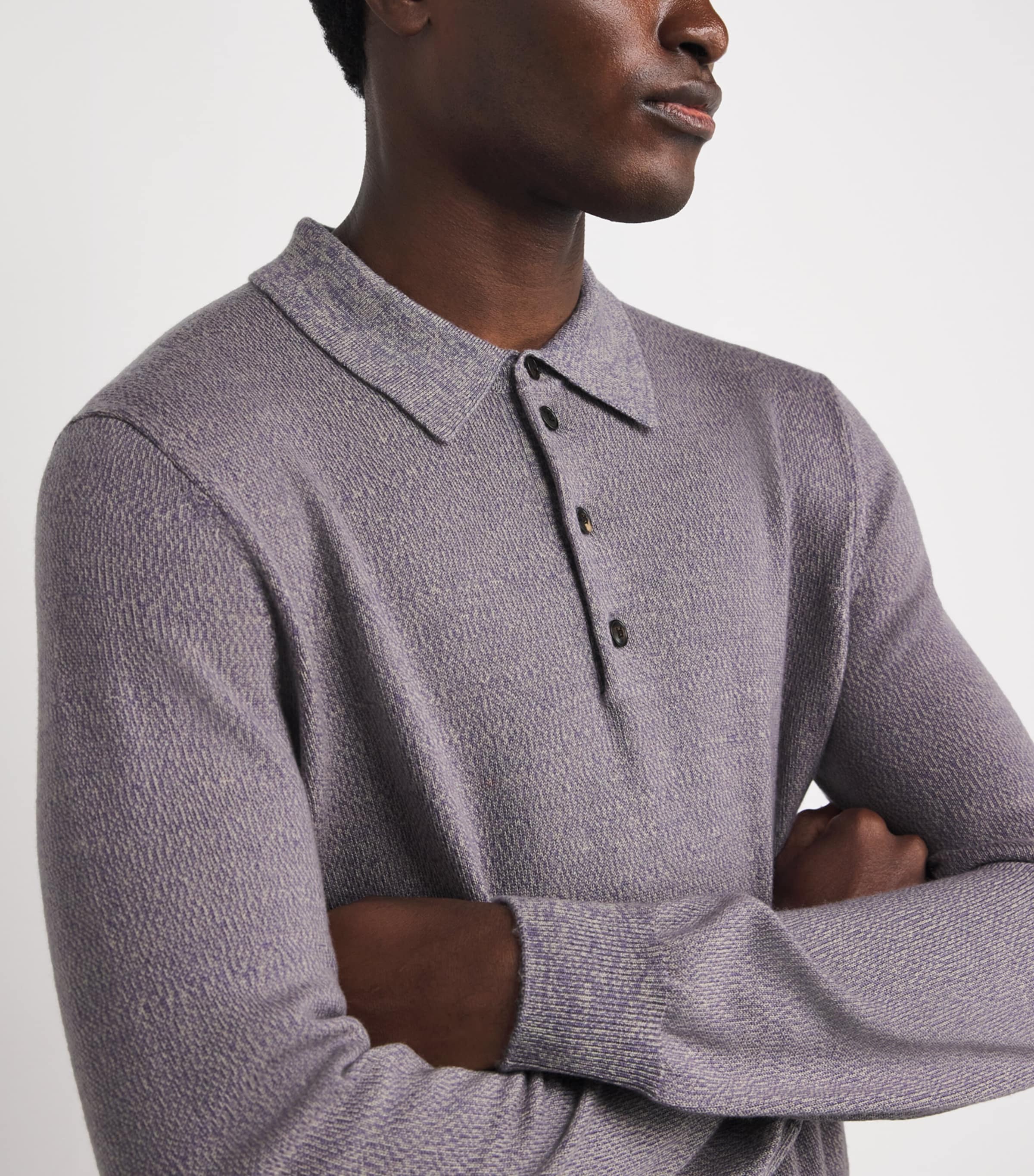 Wool Diamond Cable-Knit Polo Shirt 75 VIOLET Image 6