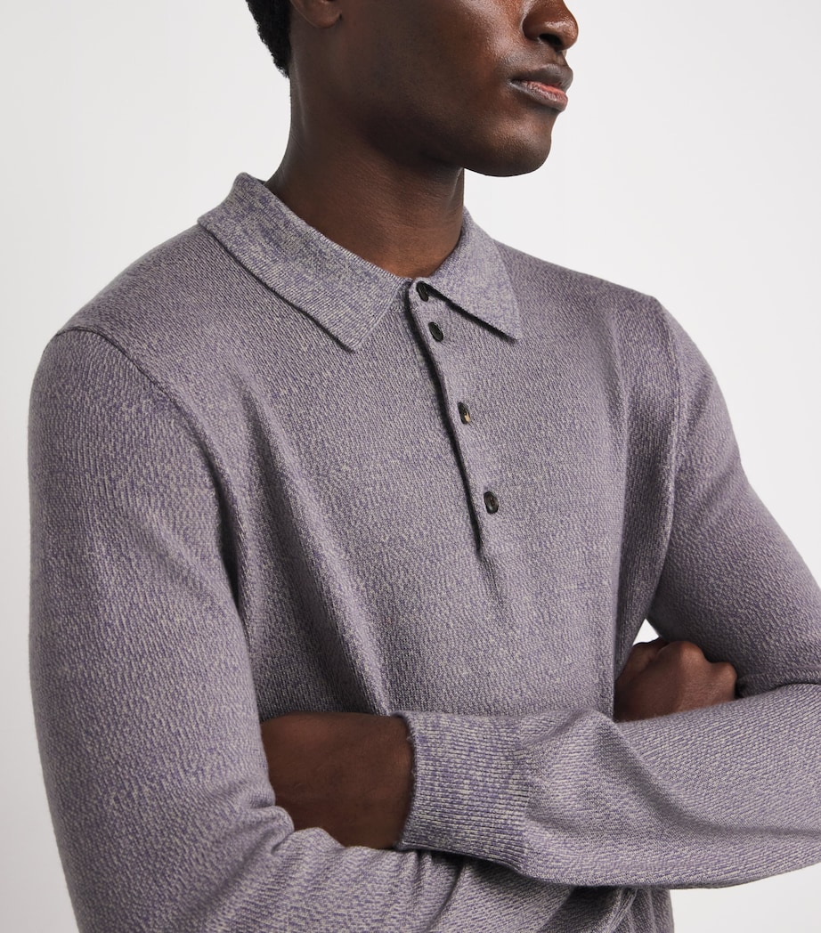 Wool Diamond Cable-Knit Polo Shirt 75 VIOLET Image 6