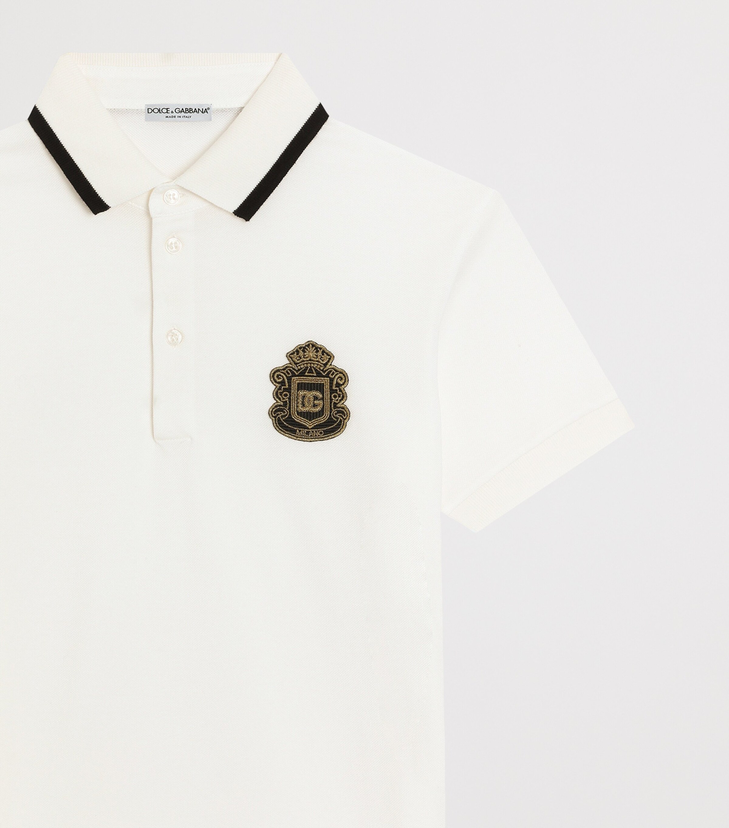 Dolce&Gabbana Kids Cotton Crest Polo Shirt (8-12+ Years) White Image 3