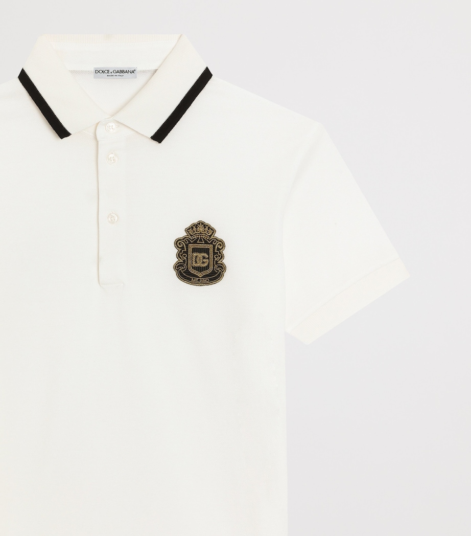 Dolce&Gabbana Kids Cotton Crest Polo Shirt (8-12+ Years) White Image 3