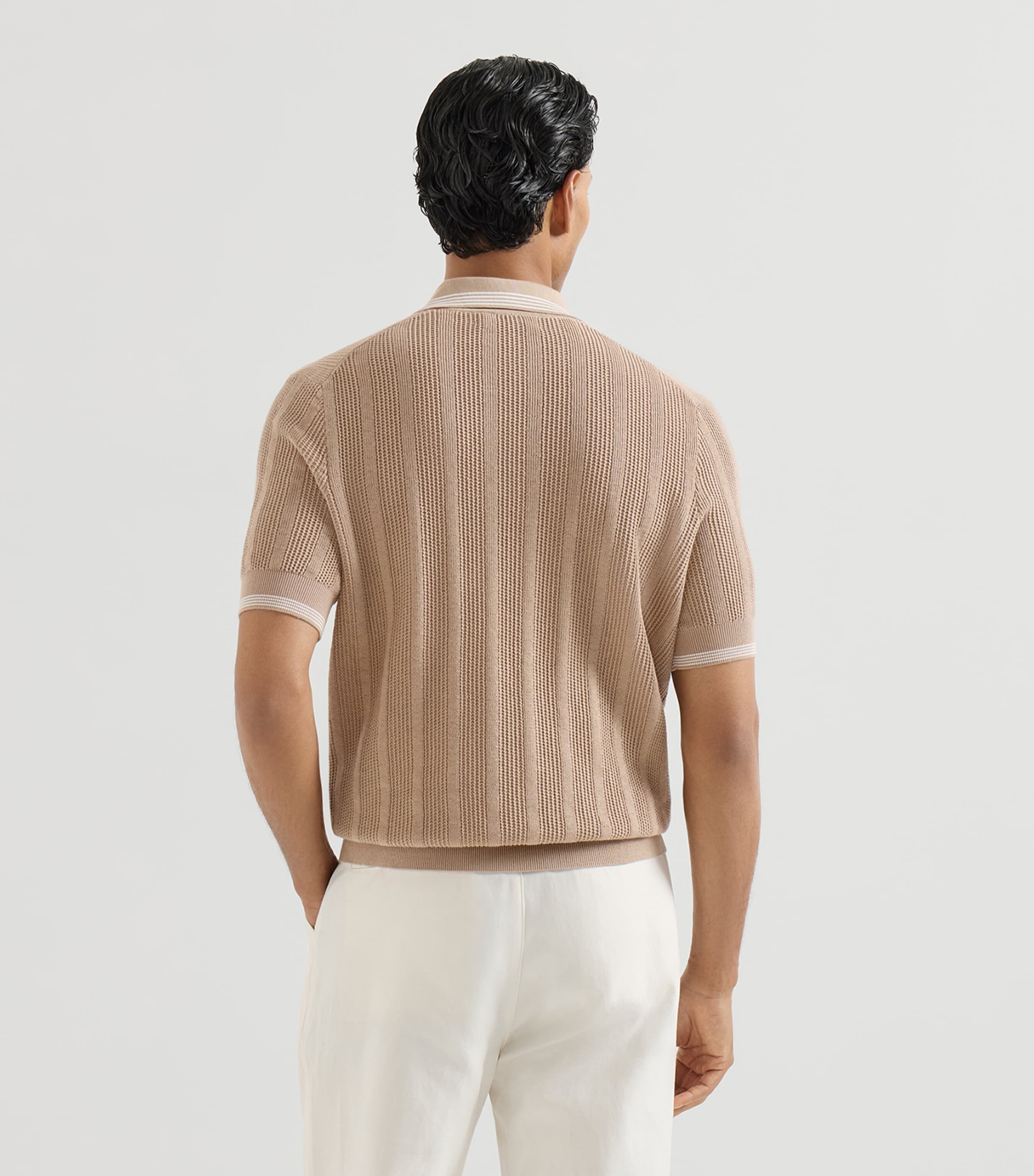 Brunello Cucinelli Mens Cotton Rib-Knit Polo Shirt Image 4