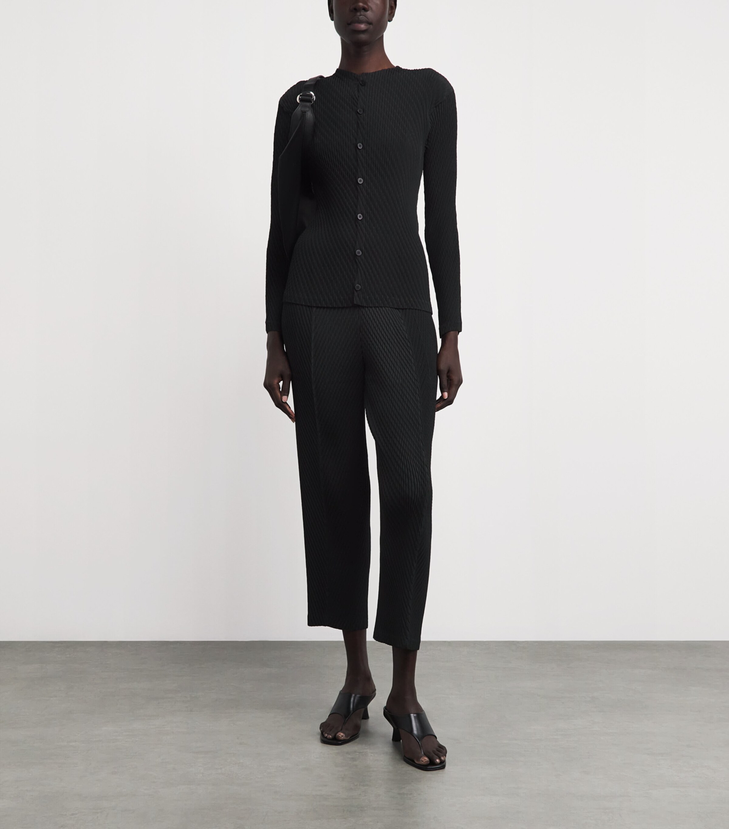 Issey Miyake Womens Rhombus Pleats Cardigan Black Image 2