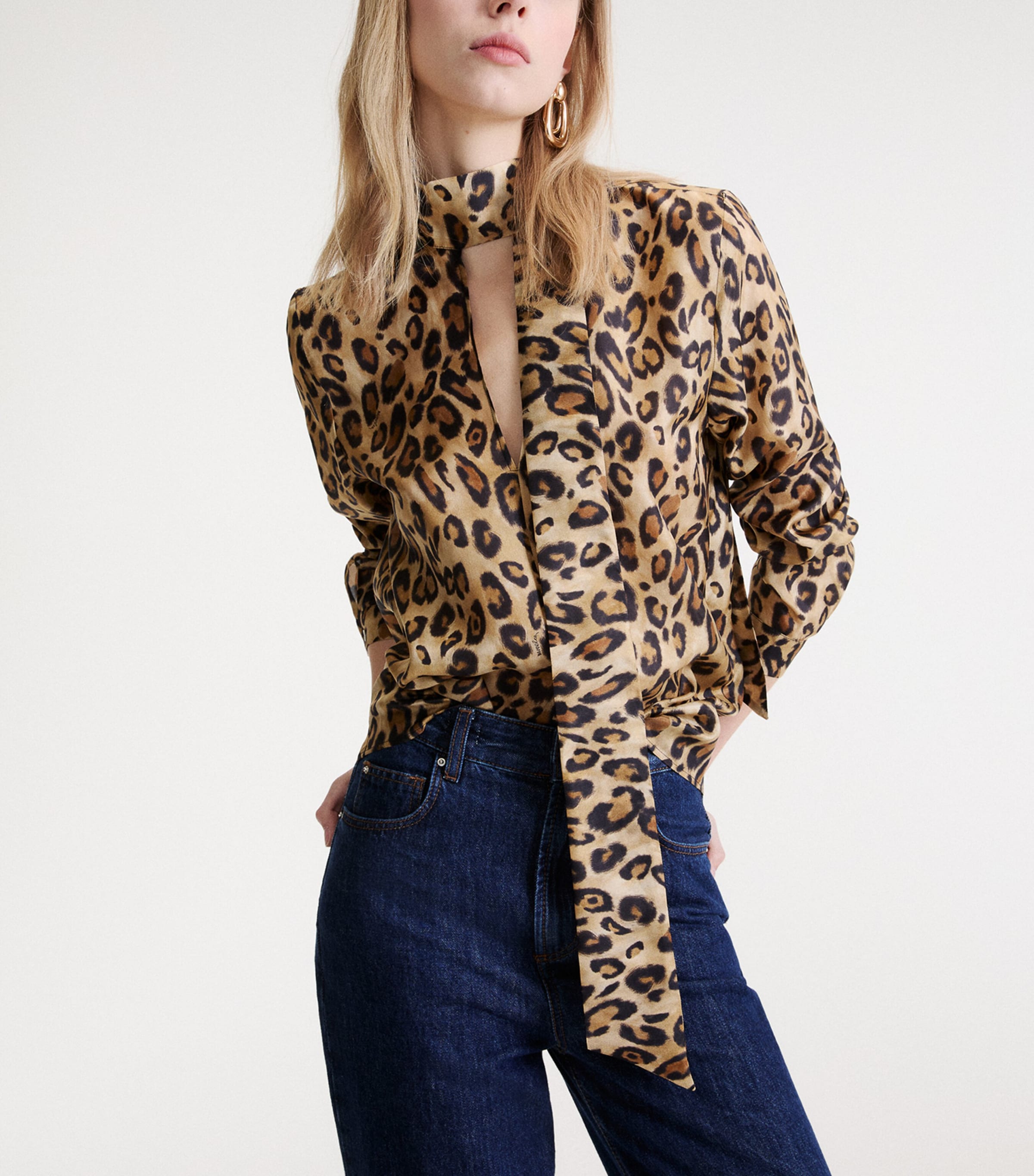 Marella Womens Silk Leopard Print Pussybow Blouse Beige Image 4