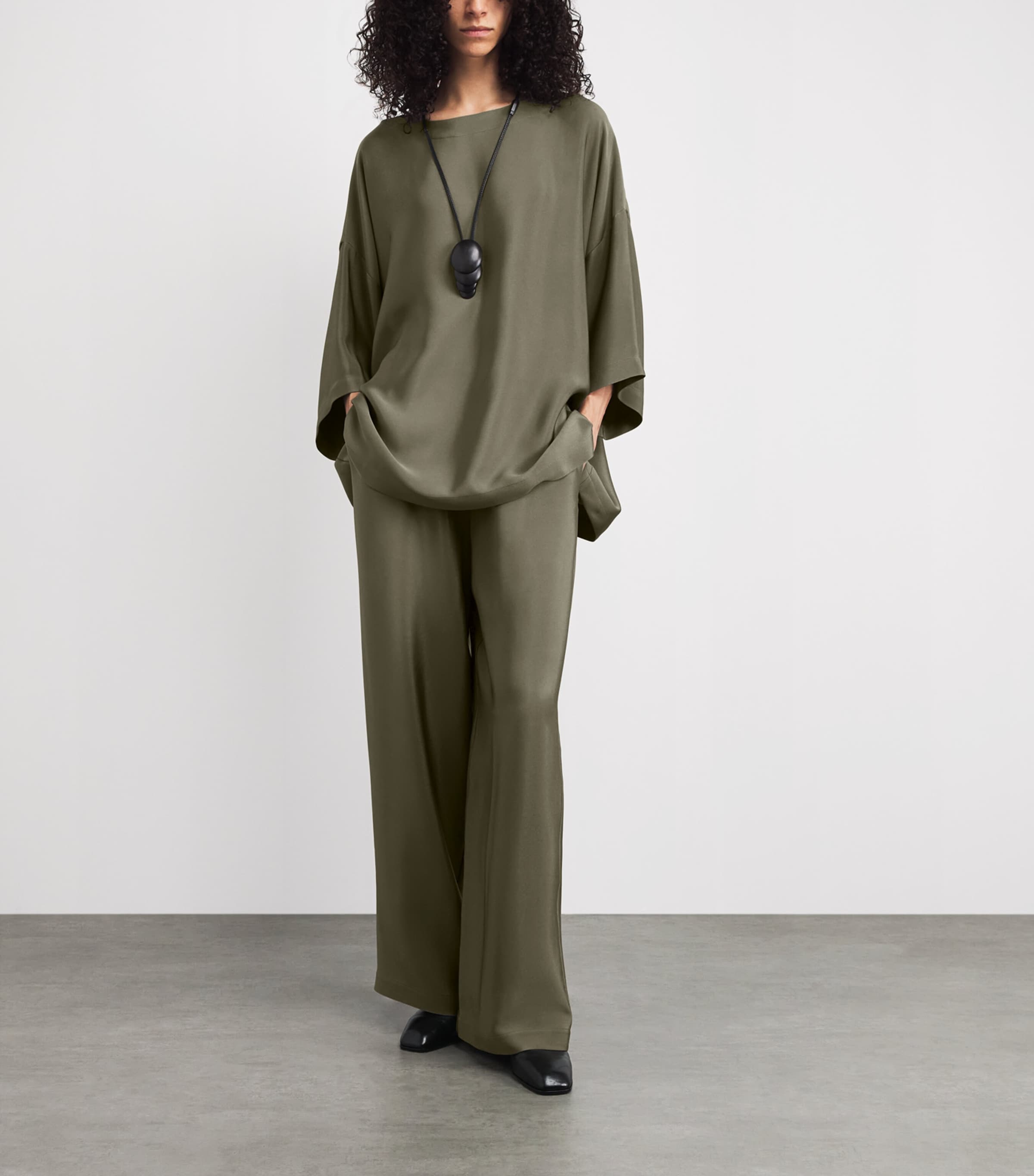 Eskandar Womens Silk Boat-Neck Tunic Olivdark Image 2