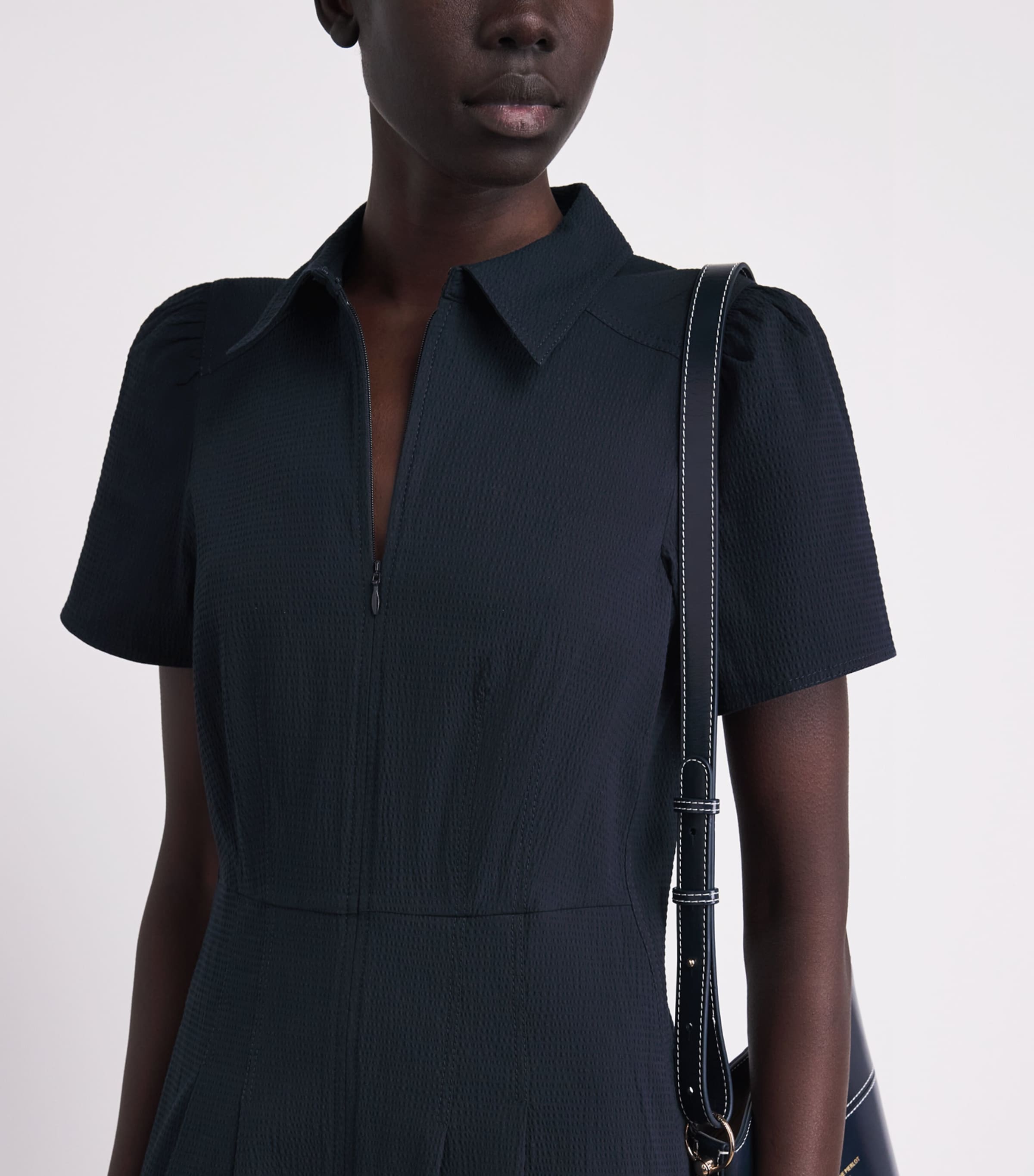 ME+EM Womens Stretch-Cotton Fitted Midi Dress Navy Image 5