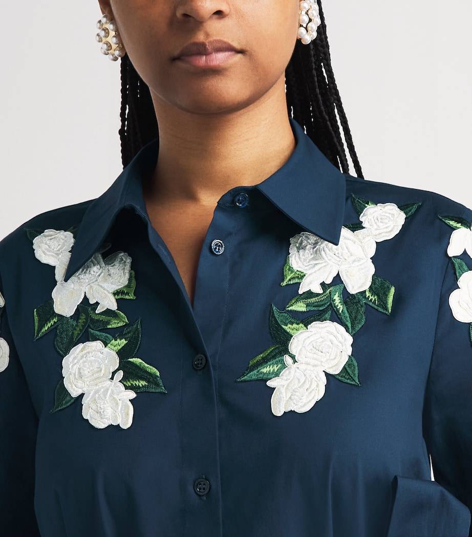 Carolina Herrera Womens Floral-Embroidered Midi Shirt Dress Midnight Image 5