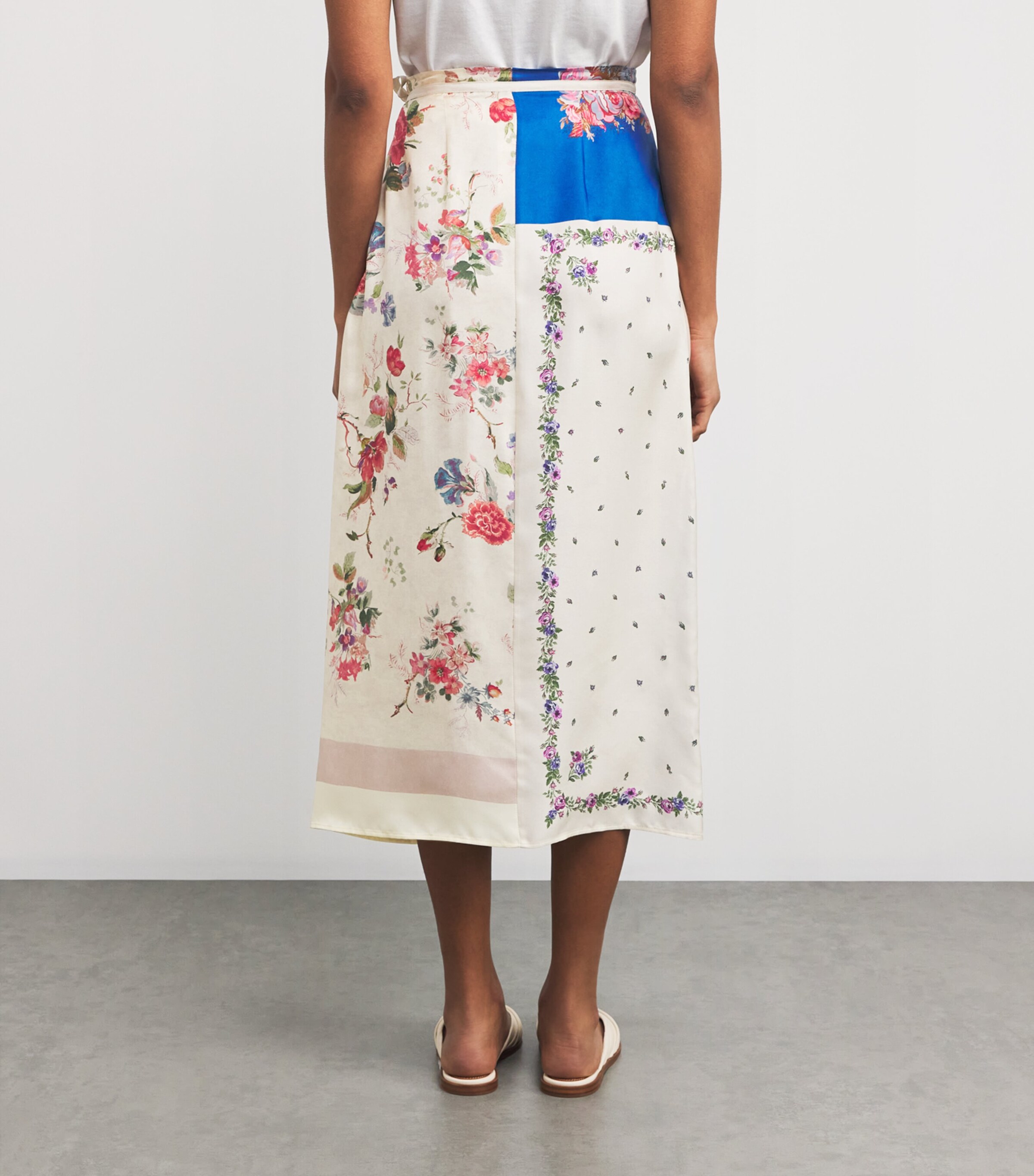 Silk Print Midi Wrap Skirt IVORY Image 3