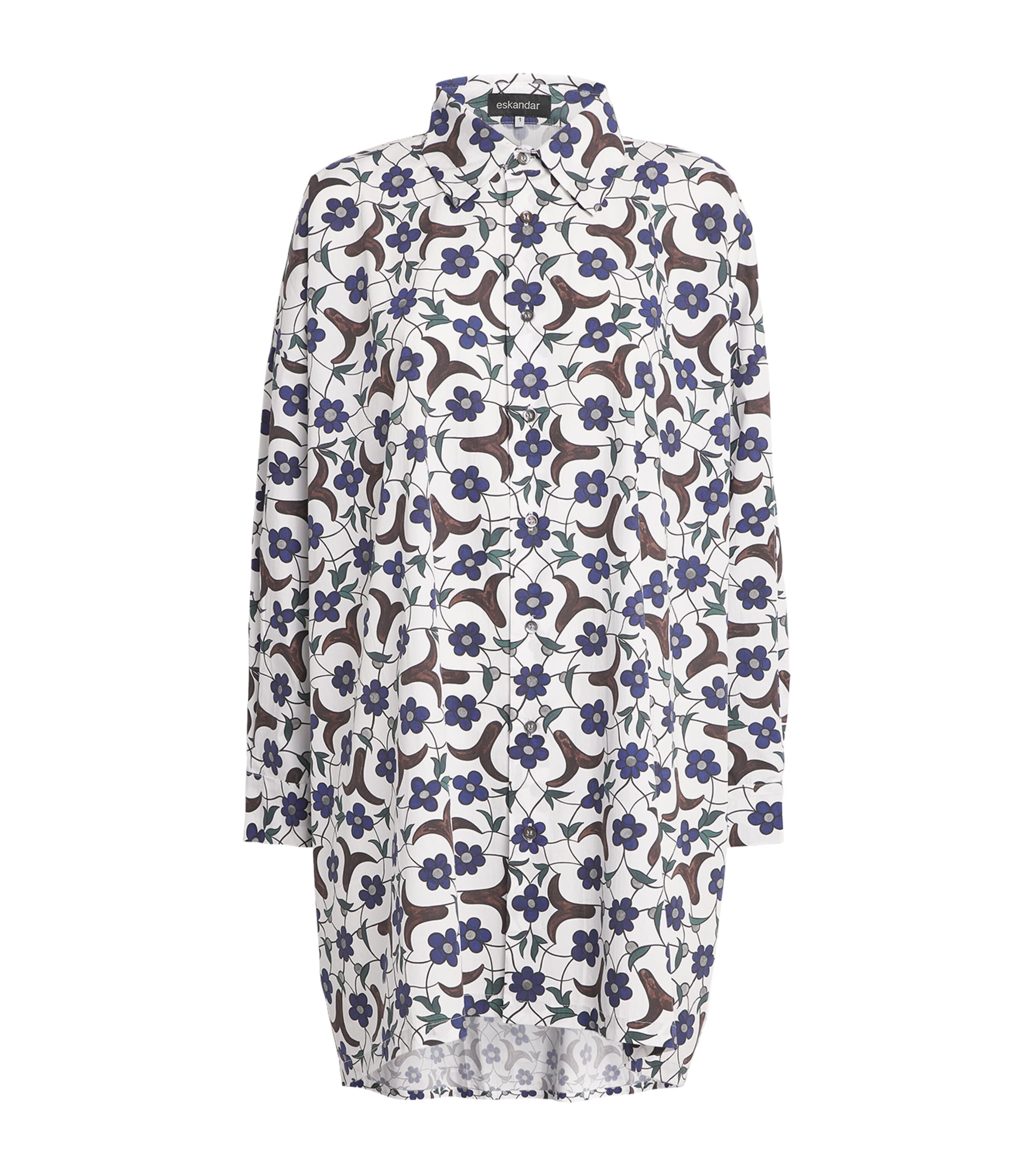 Eskandar Wide A-line Midi Shirtdress With Collar In Multi