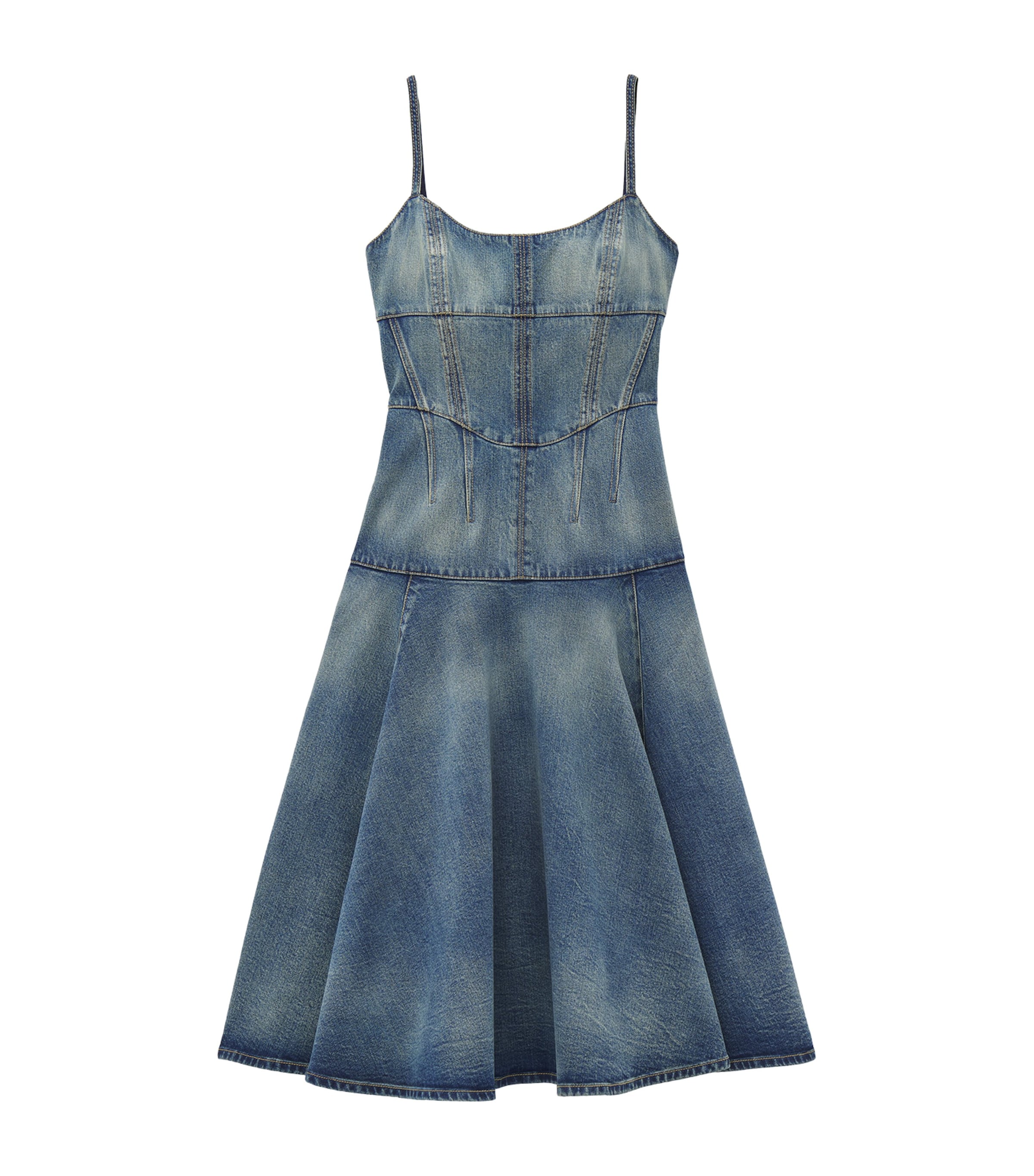 Alexander Mcqueen Stonewashed Denim Midi Dress In Blue
