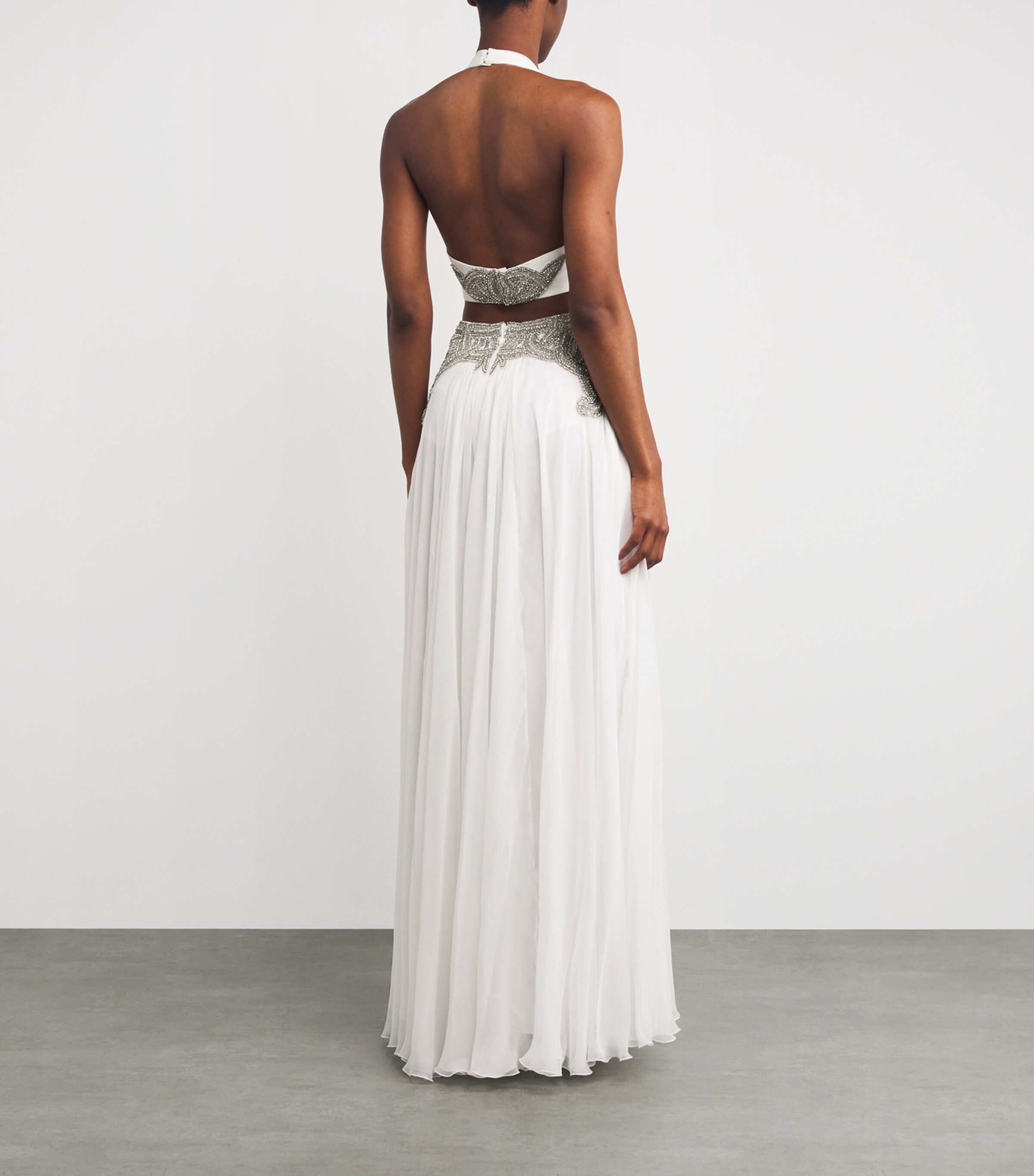 Zuhair Murad Womens Silk Chiffon Embellished Gown Wht/antq Slvr Image 3
