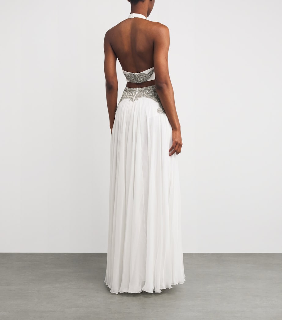 Silk Chiffon Embellished Gown MS0015 WHT/ANTQ SLVR Image 3