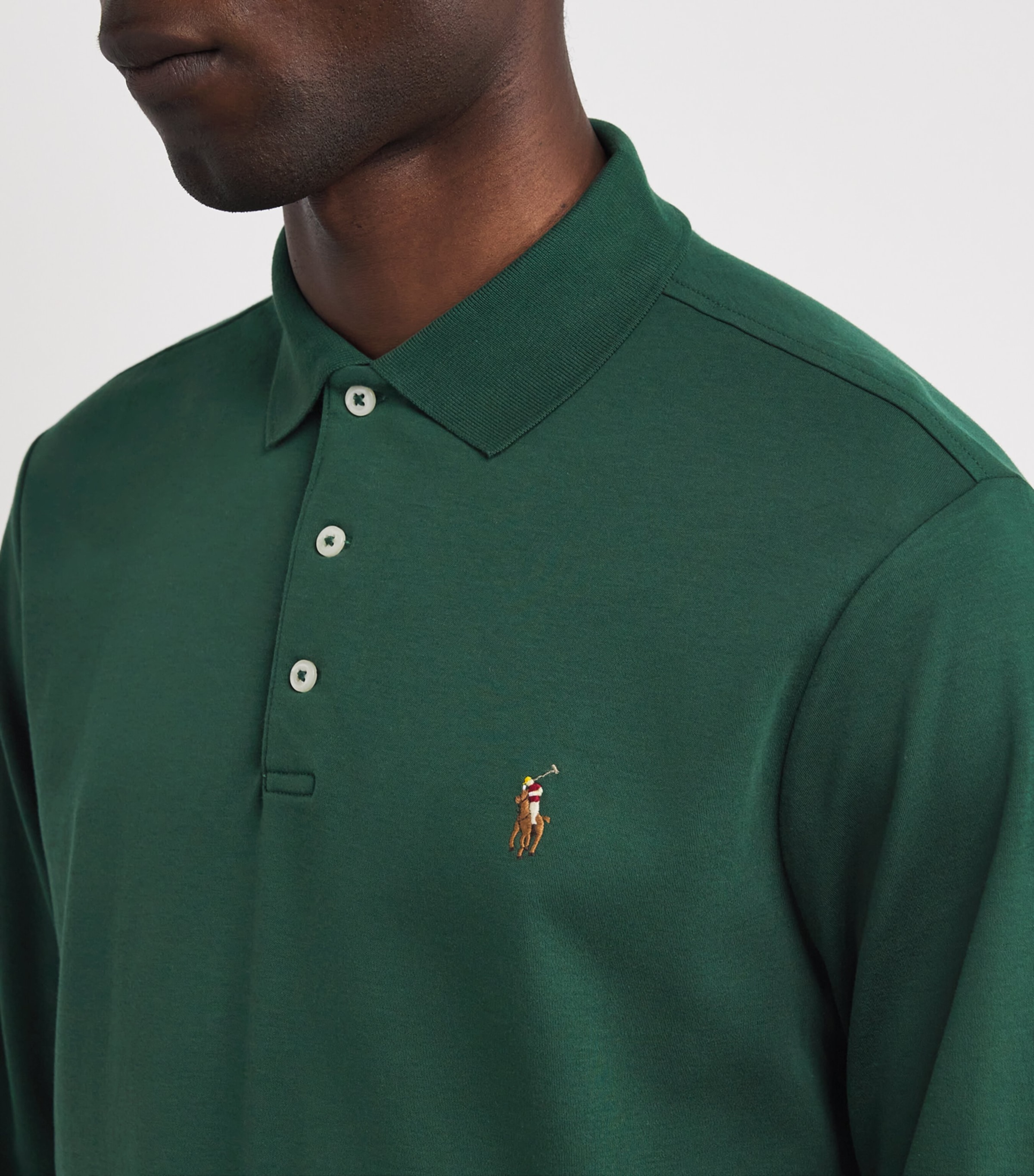 Polo Ralph Lauren Mens Cotton Long-Sleeve Polo Shirt Green Image 6