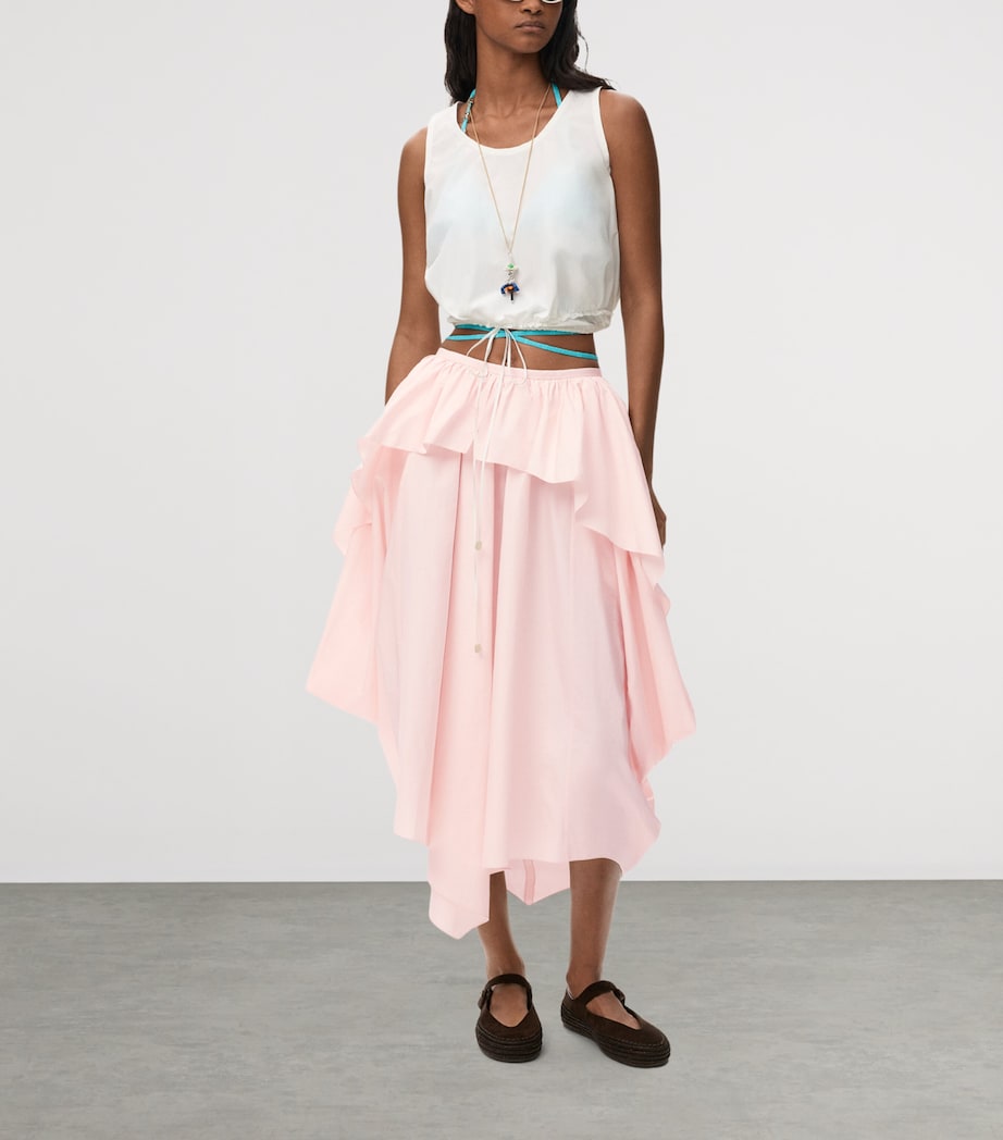 LOEWE Womens x Paula's Ibiza Cotton Draped Midi Skirt Light Pink Image 2