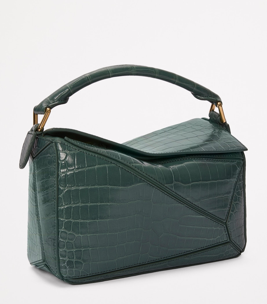 EXCLUSIVE Small Crocodile Skin Puzzle Top-Handle Bag VETIVER Image 2