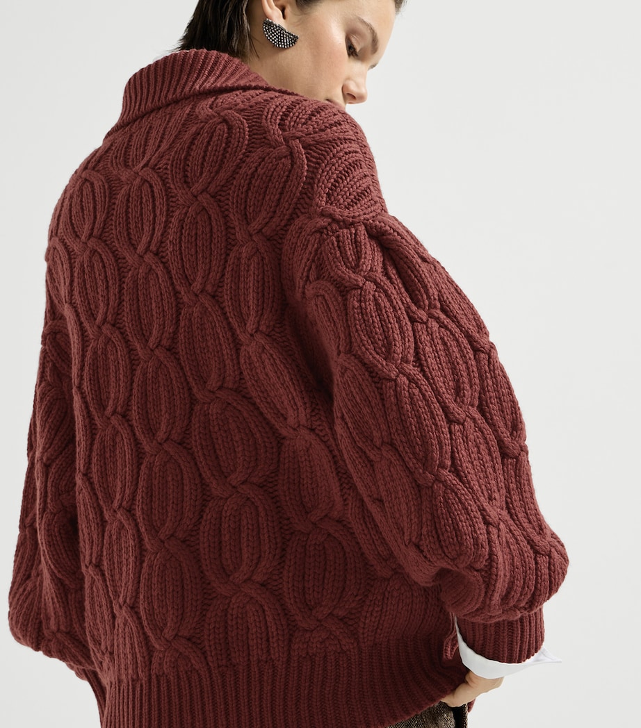 Brunello Cucinelli Womens Cashmere Cable-Knit Heritage Cardigan Red Bean Image 6