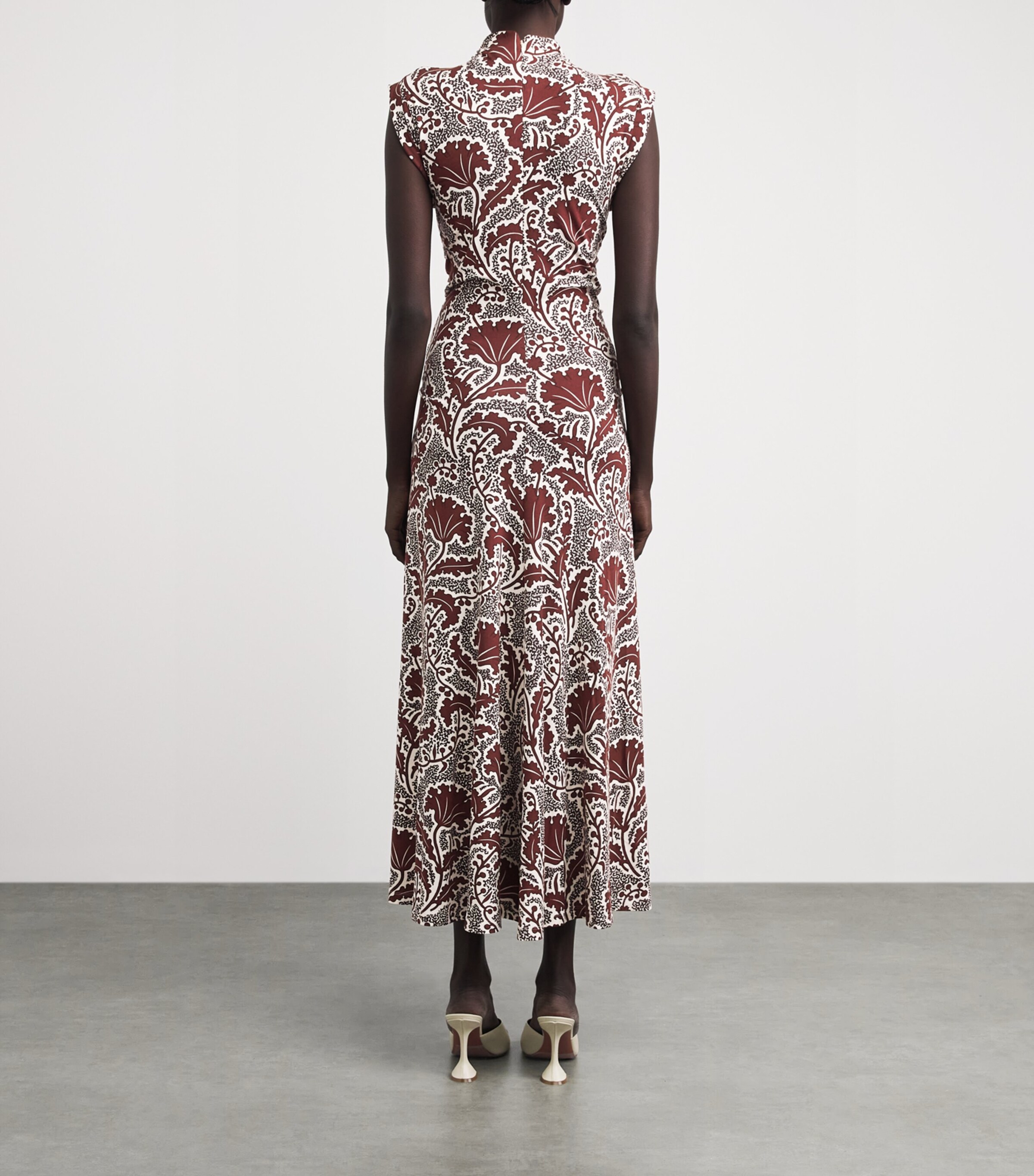 ME+EM Womens Floral High-Neck Maxi Dress Cinnamon Brown Multi Image 4